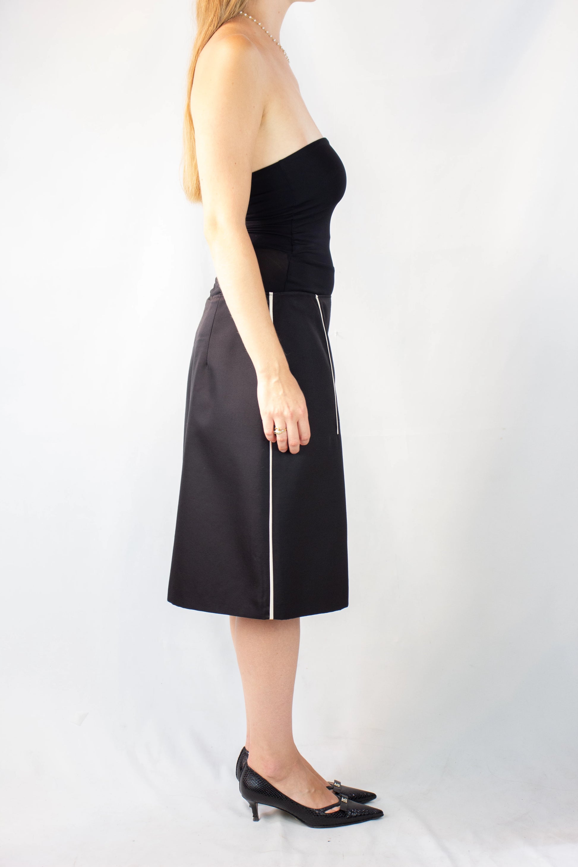 Black Cotton-Silk Skirt with White Line Details SS2016