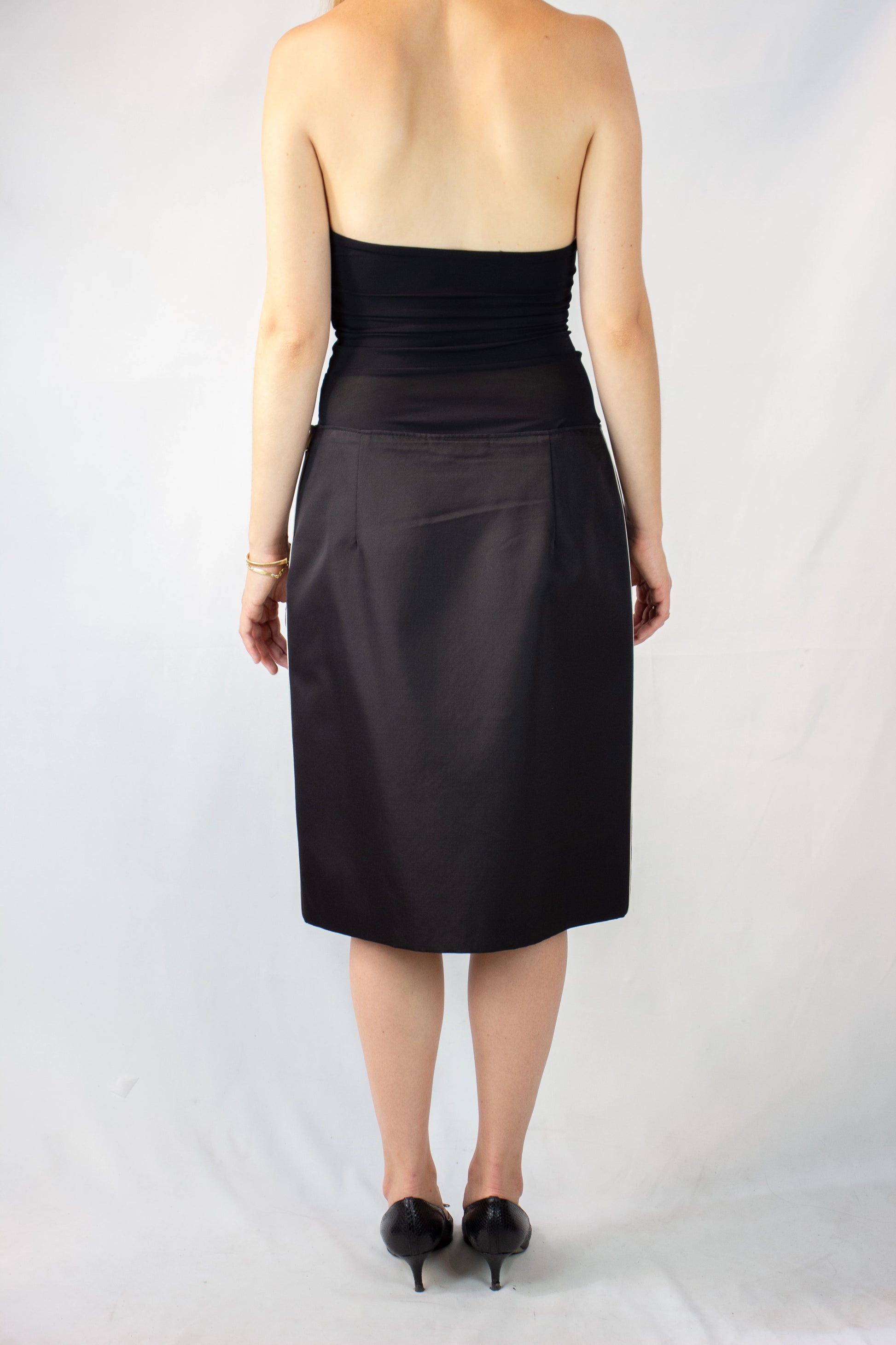 Black Cotton-Silk Skirt with White Line Details SS2016