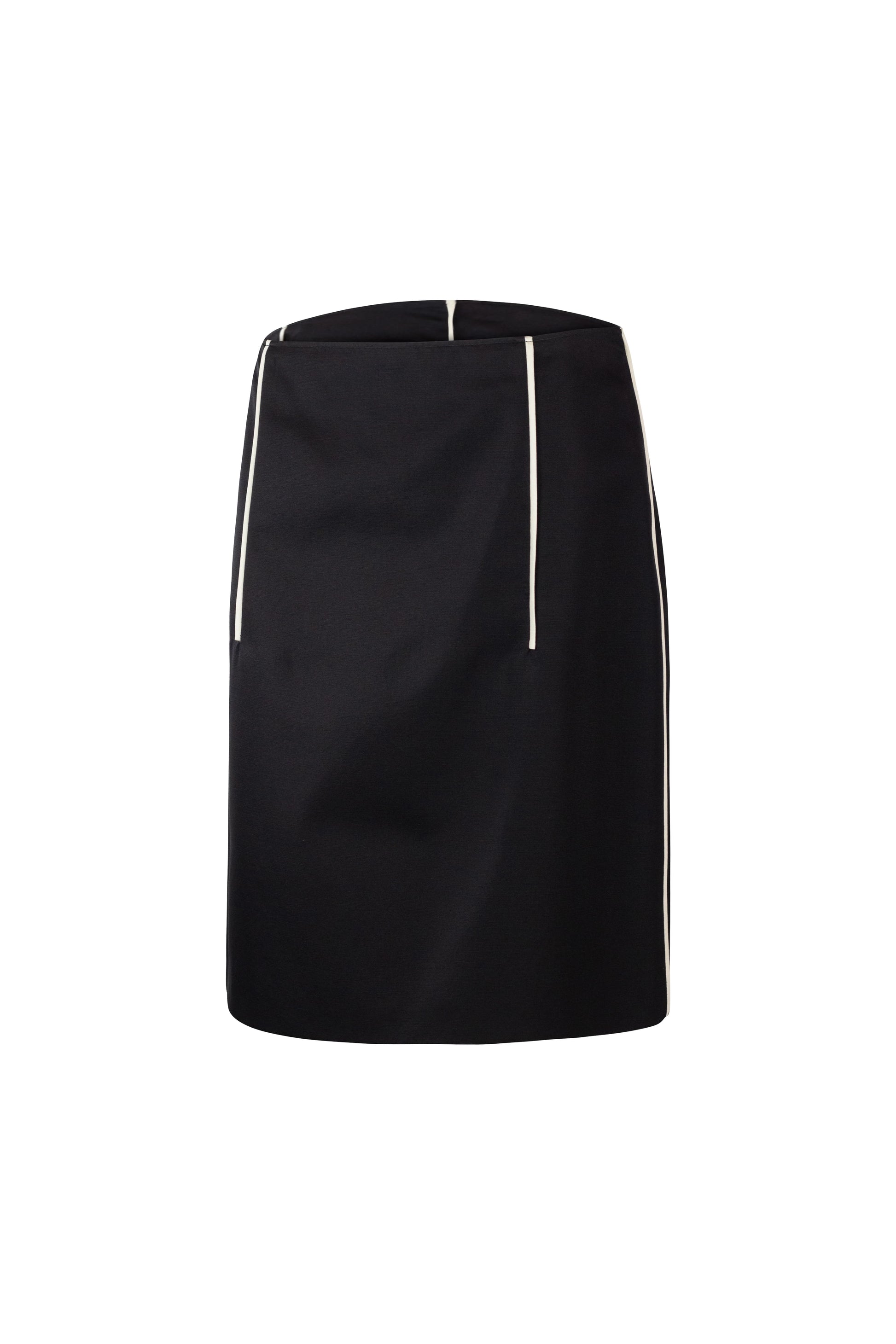 Black Cotton-Silk Skirt with White Line Details SS2016