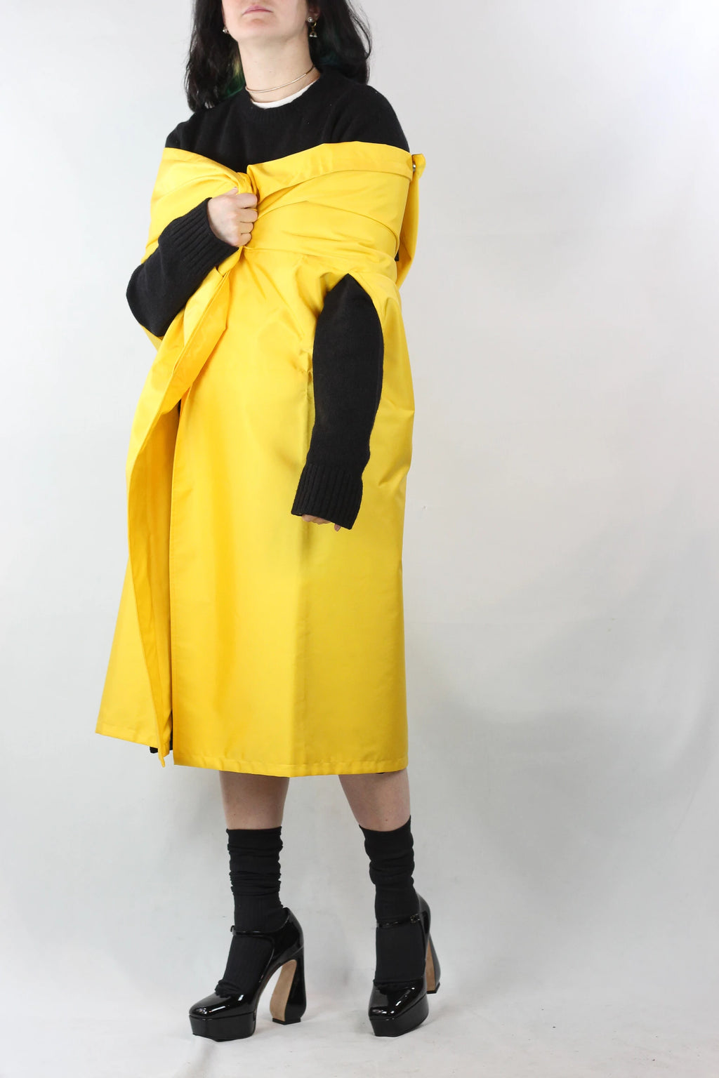 Yellow Nylon Hooded Cape SS2021