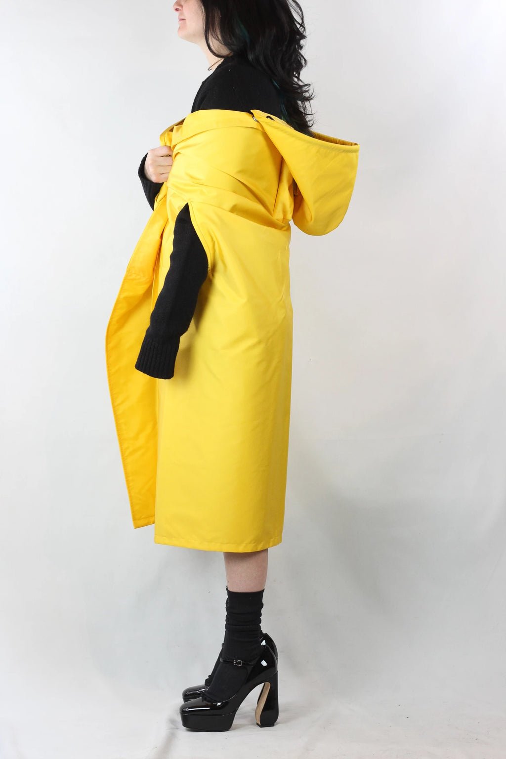 Yellow Nylon Hooded Cape SS2021