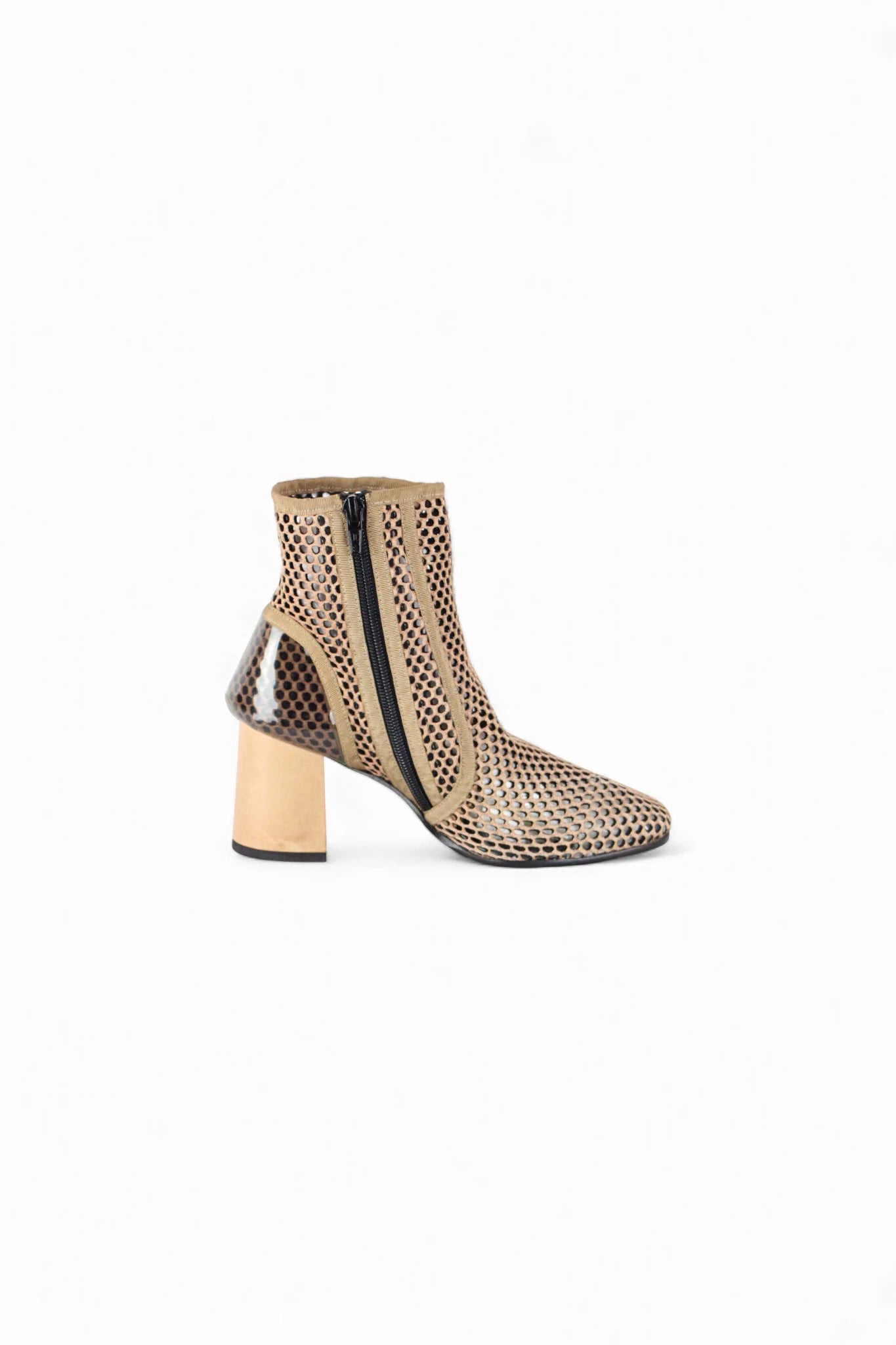 Cream Perforated Fabric Ankle Boots