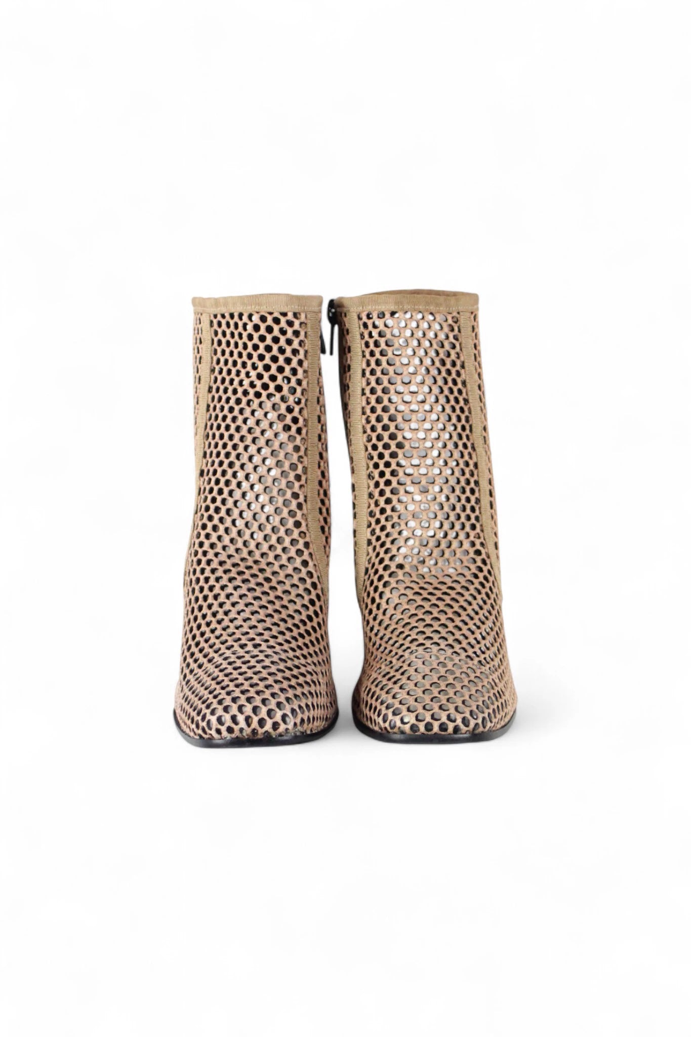 Cream Perforated Fabric Ankle Boots