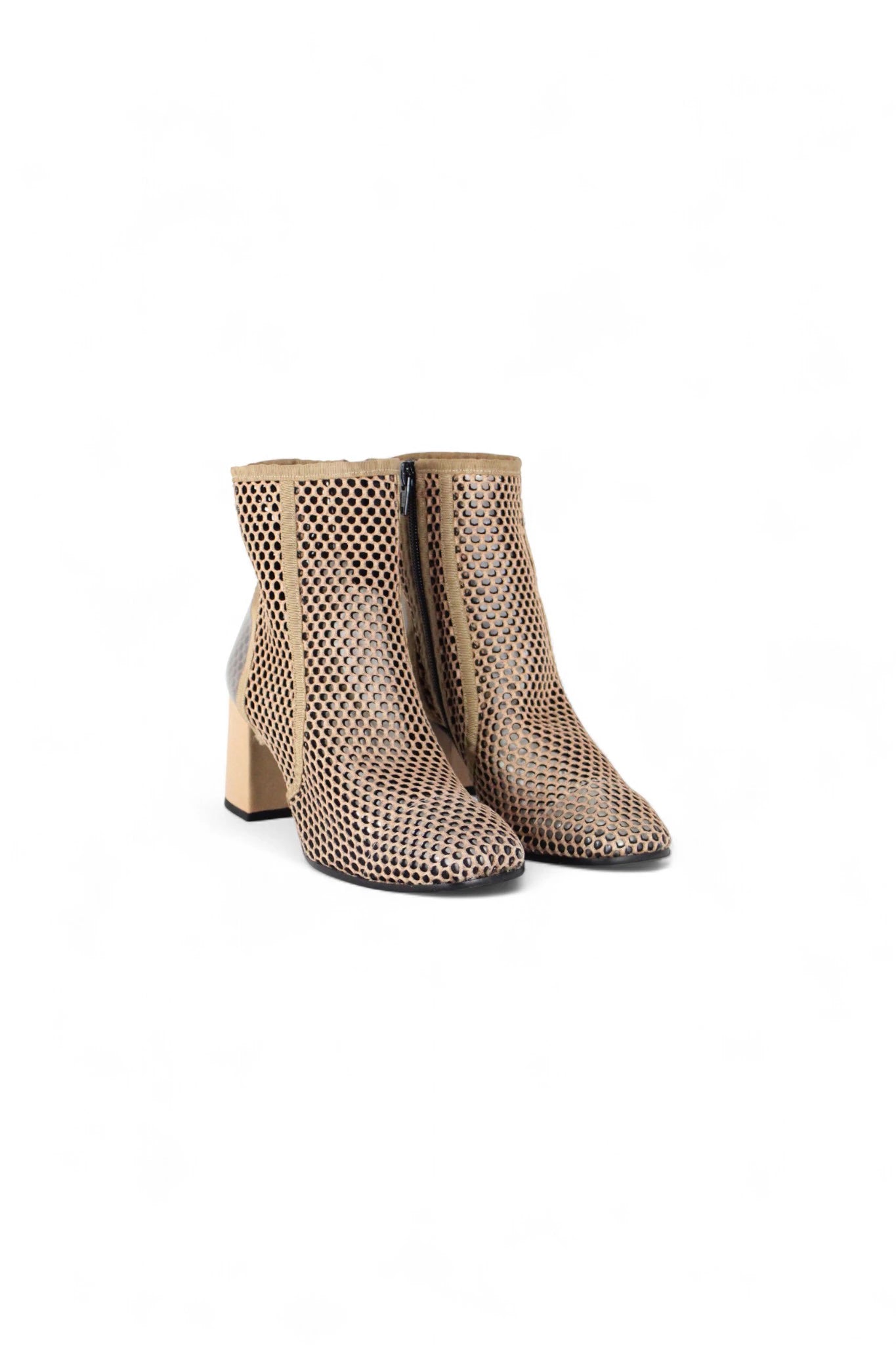 Cream Perforated Fabric Ankle Boots