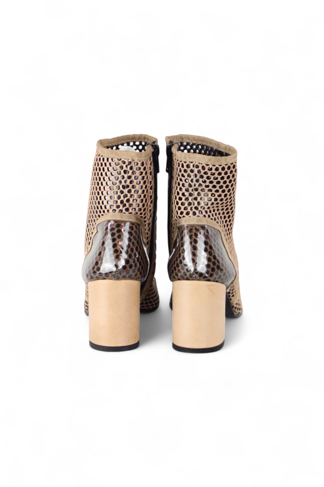 Cream Perforated Fabric Ankle Boots