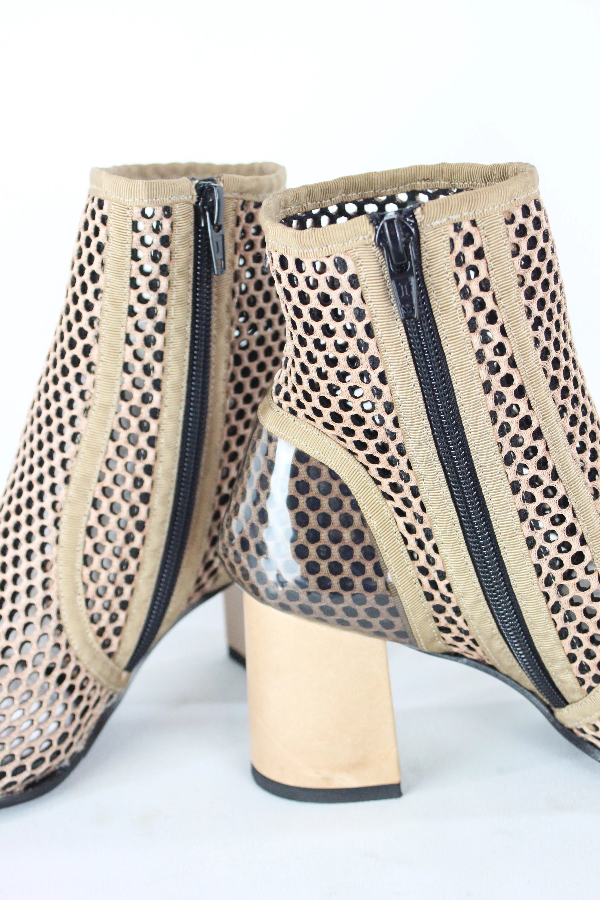 Cream Perforated Fabric Ankle Boots