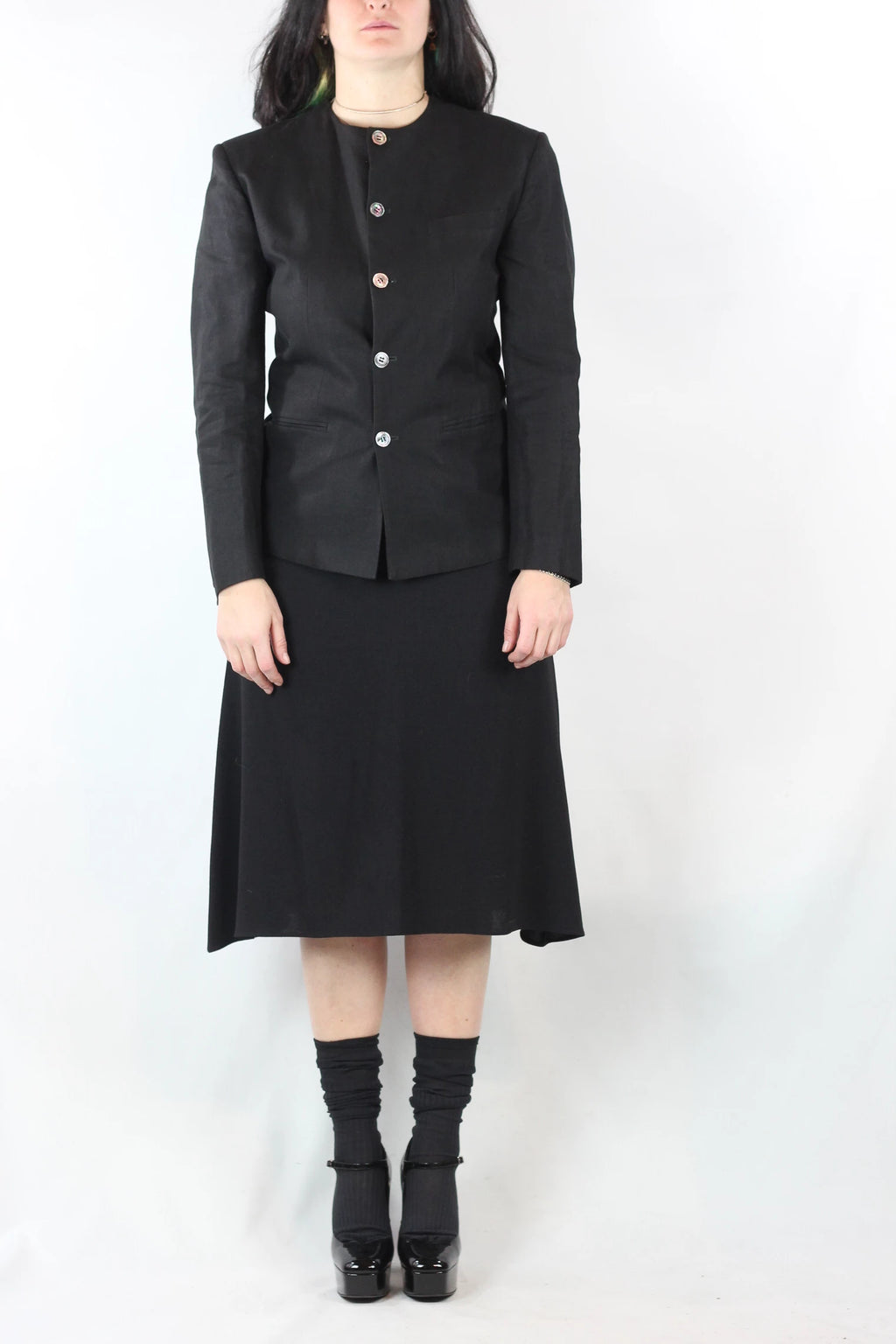 Black Linen Collarless Blazer