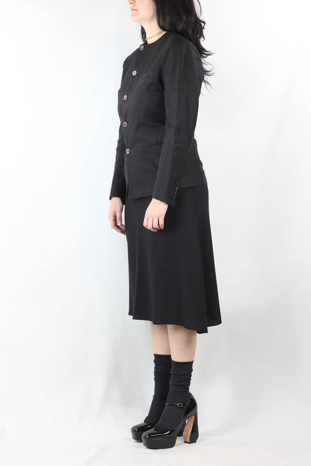 Black Linen Collarless Blazer