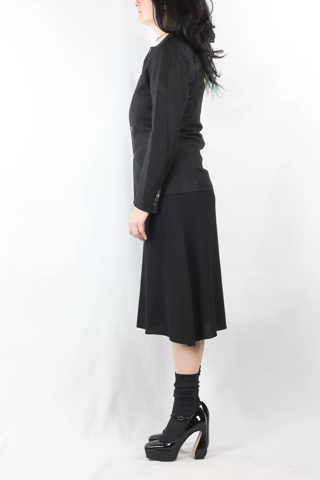 Black Linen Collarless Blazer