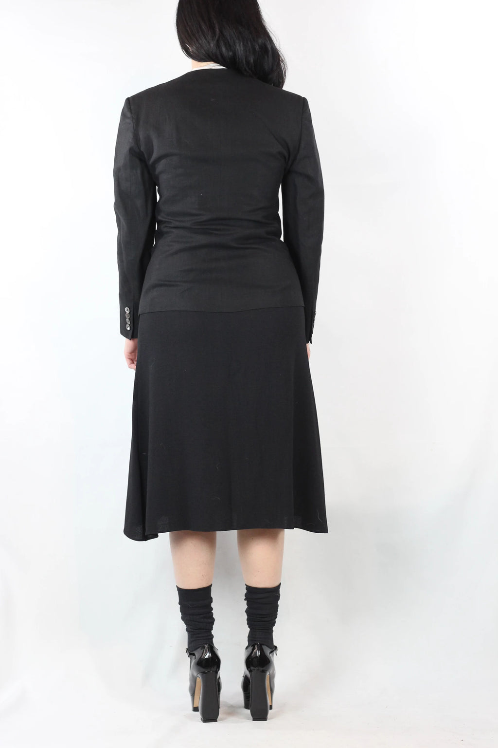 Black Linen Collarless Blazer