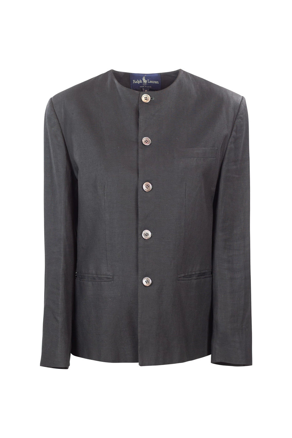 Black Linen Collarless Blazer
