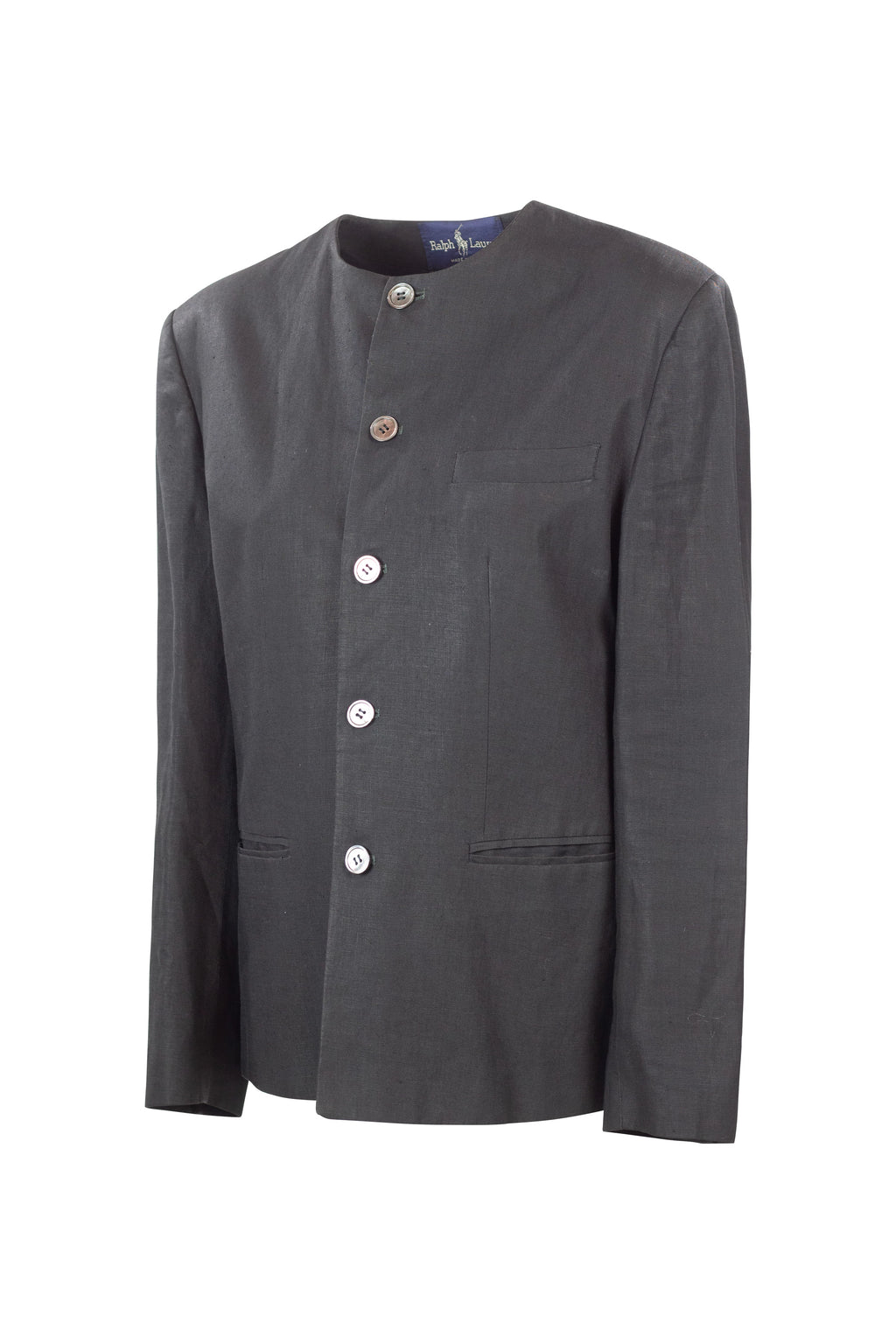 Black Linen Collarless Blazer