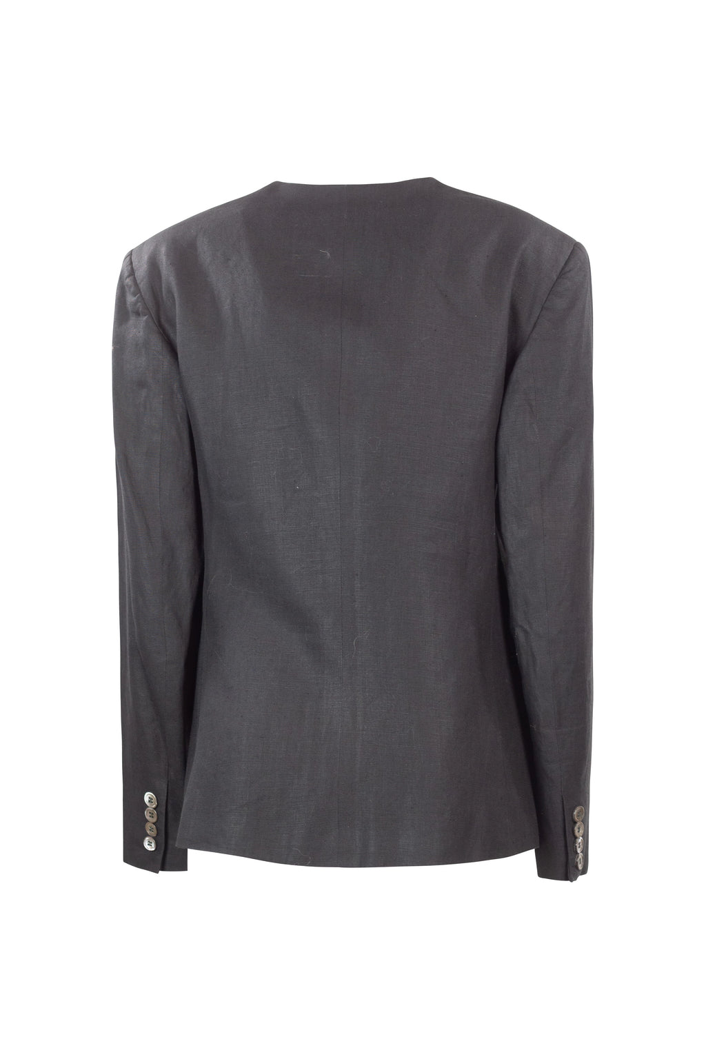 Black Linen Collarless Blazer