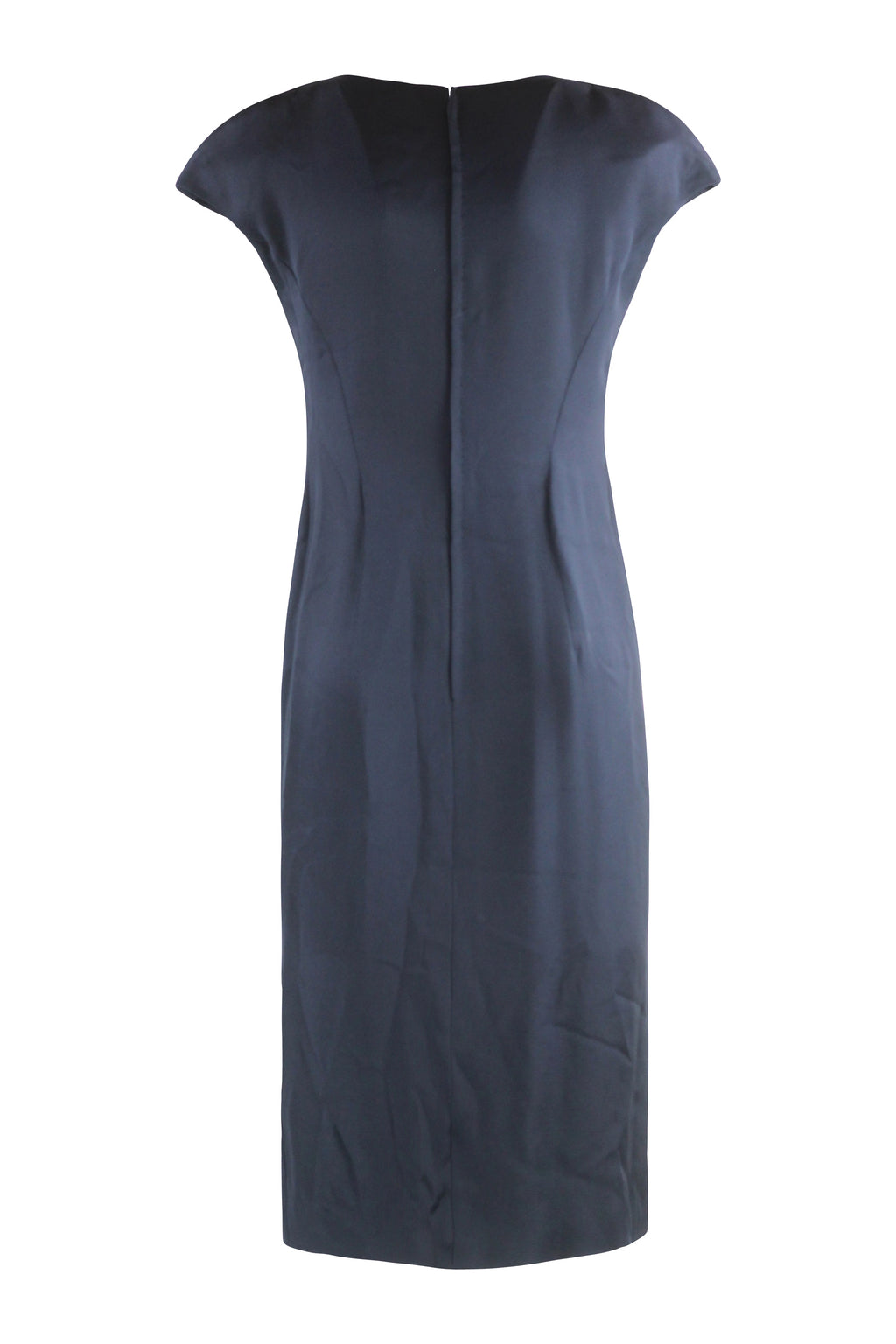 Silky Wool V-Neck Dress with Silver Embroidery