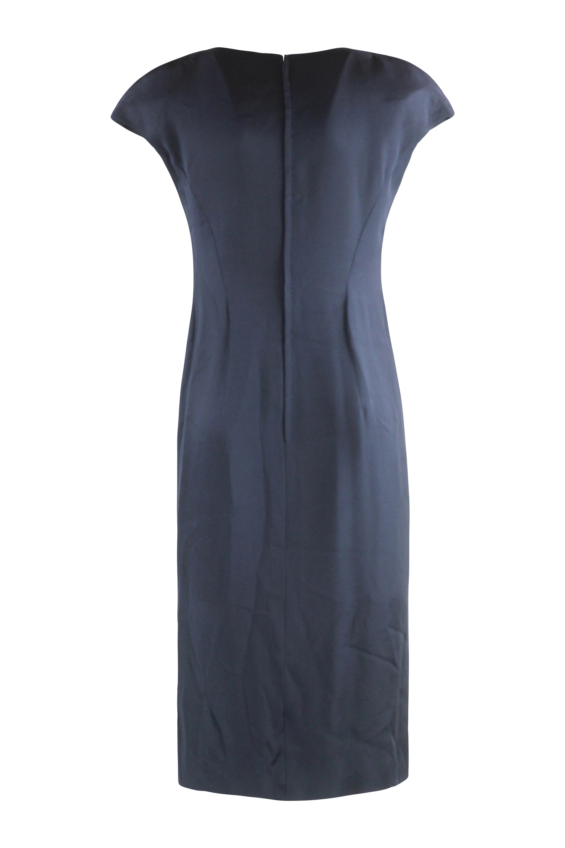 Silky Wool V-Neck Dress with Silver Embroidery