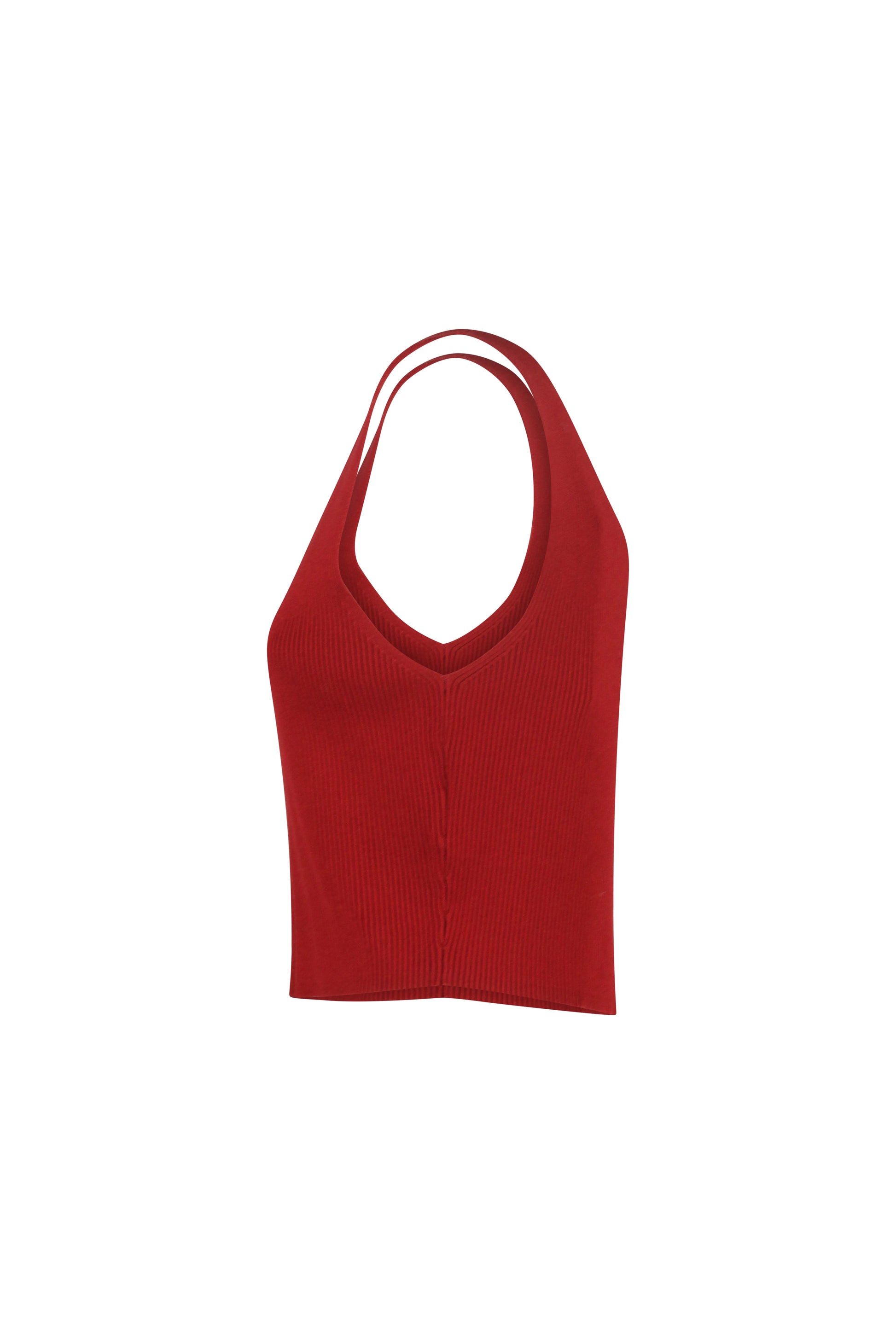 Red Ribbed Sleeveless V-Neck Top