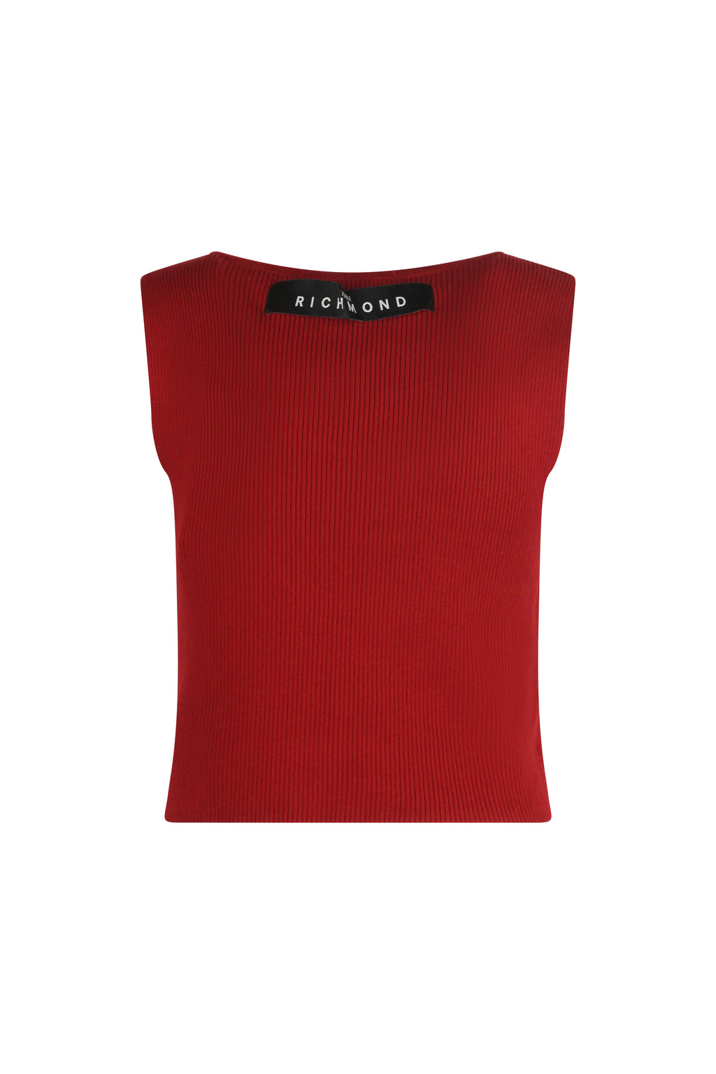 Red Ribbed Sleeveless V-Neck Top