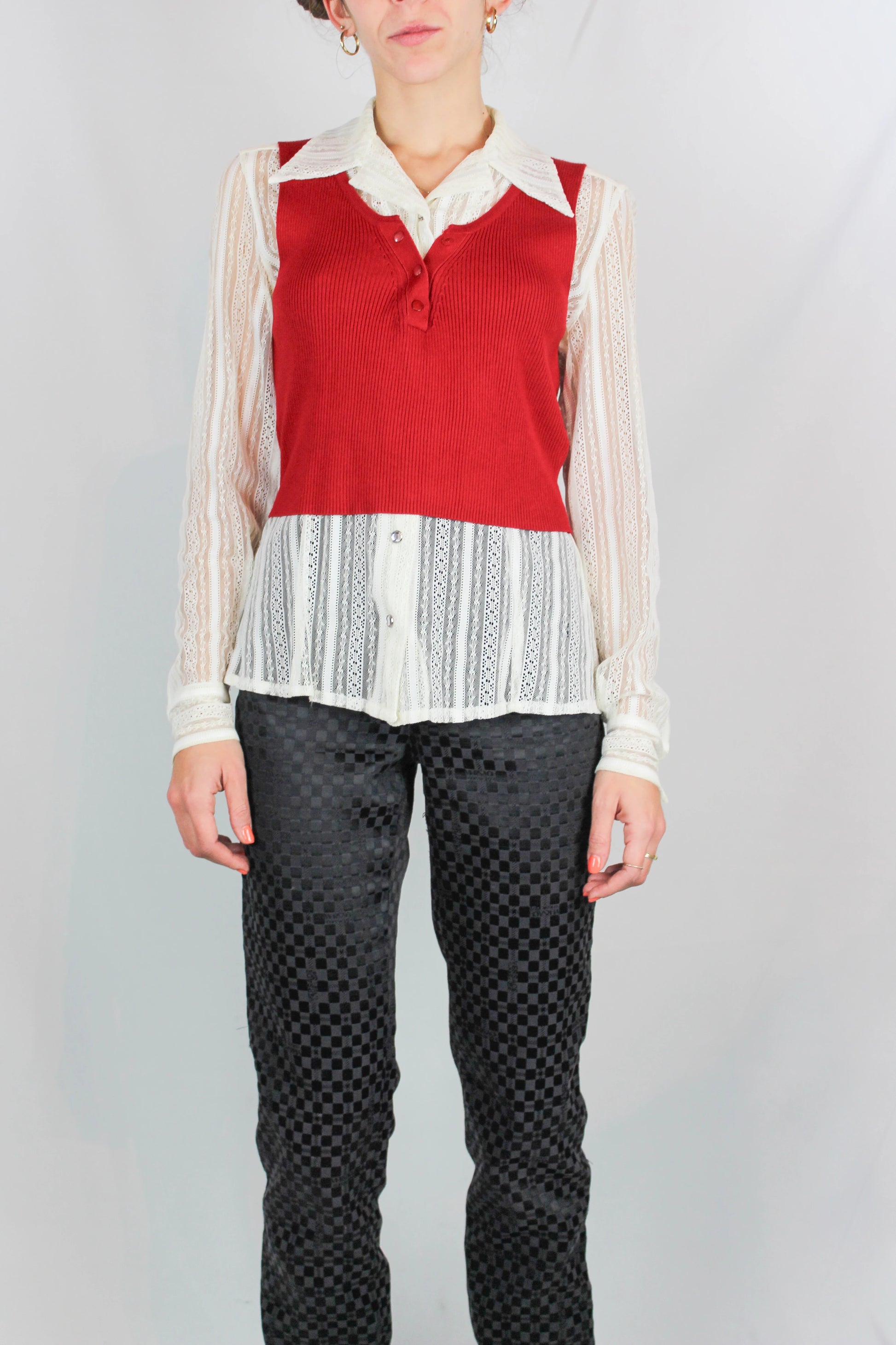 Red Ribbed Sleeveless V-Neck Top