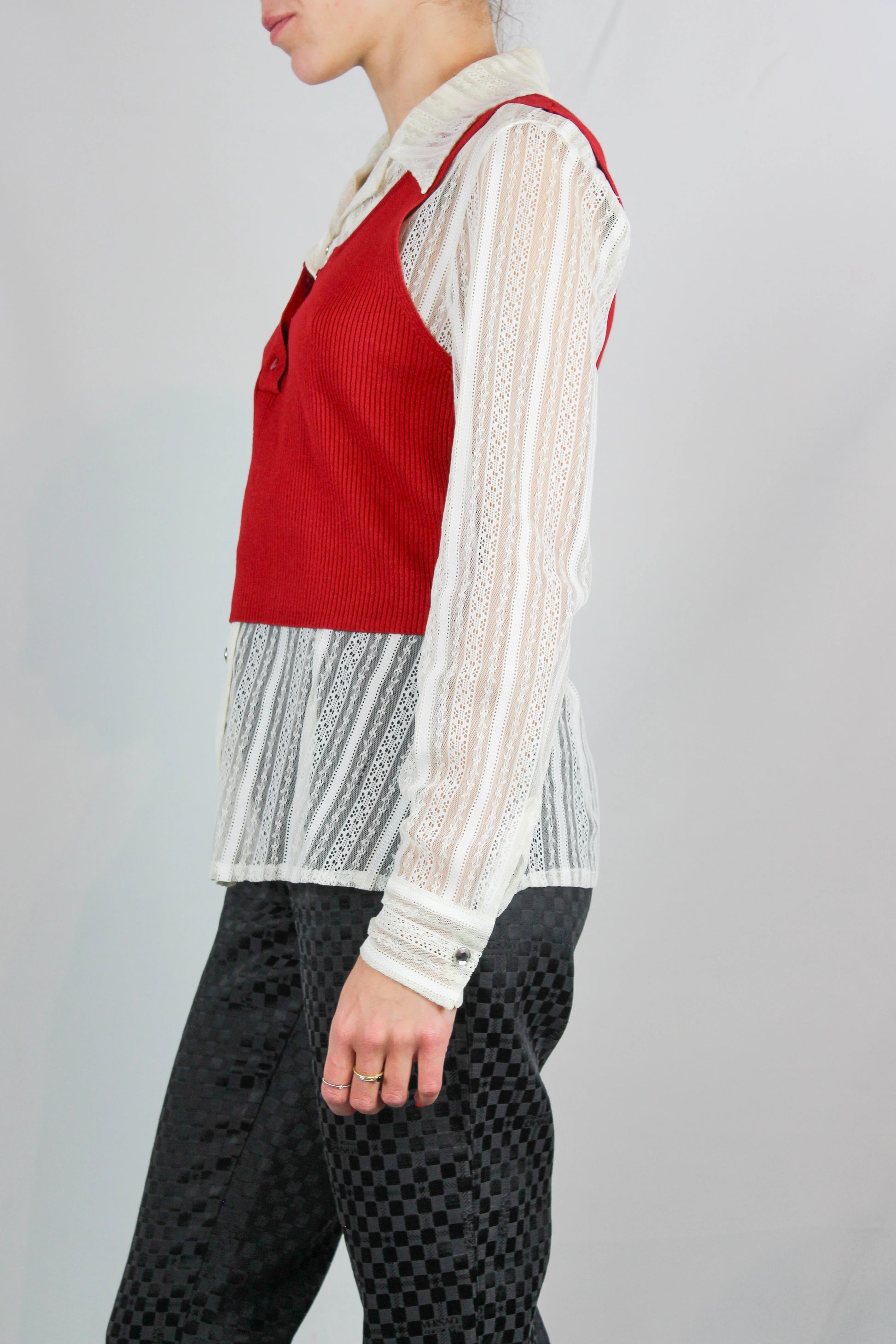 Red Ribbed Sleeveless V-Neck Top