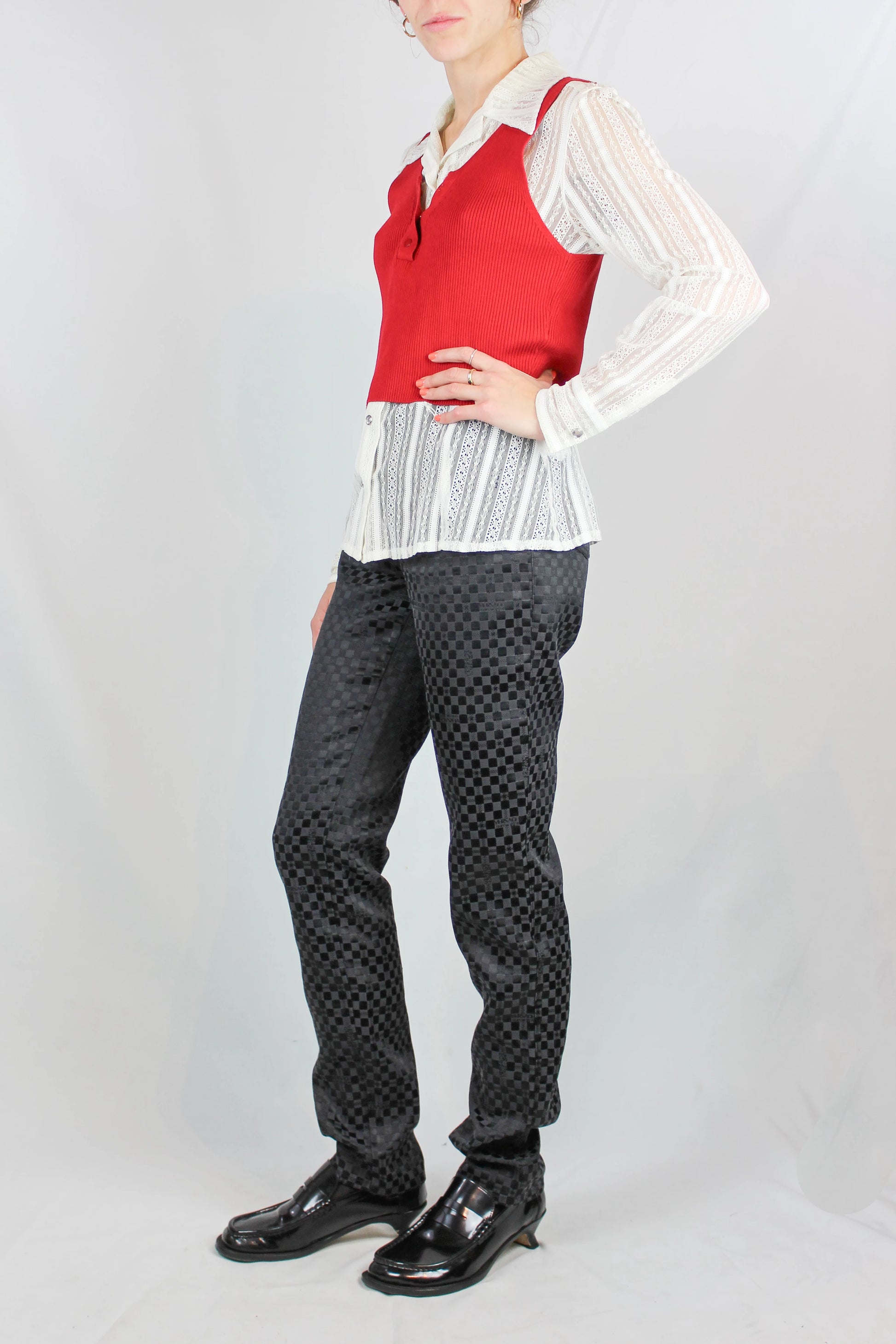 Red Ribbed Sleeveless V-Neck Top