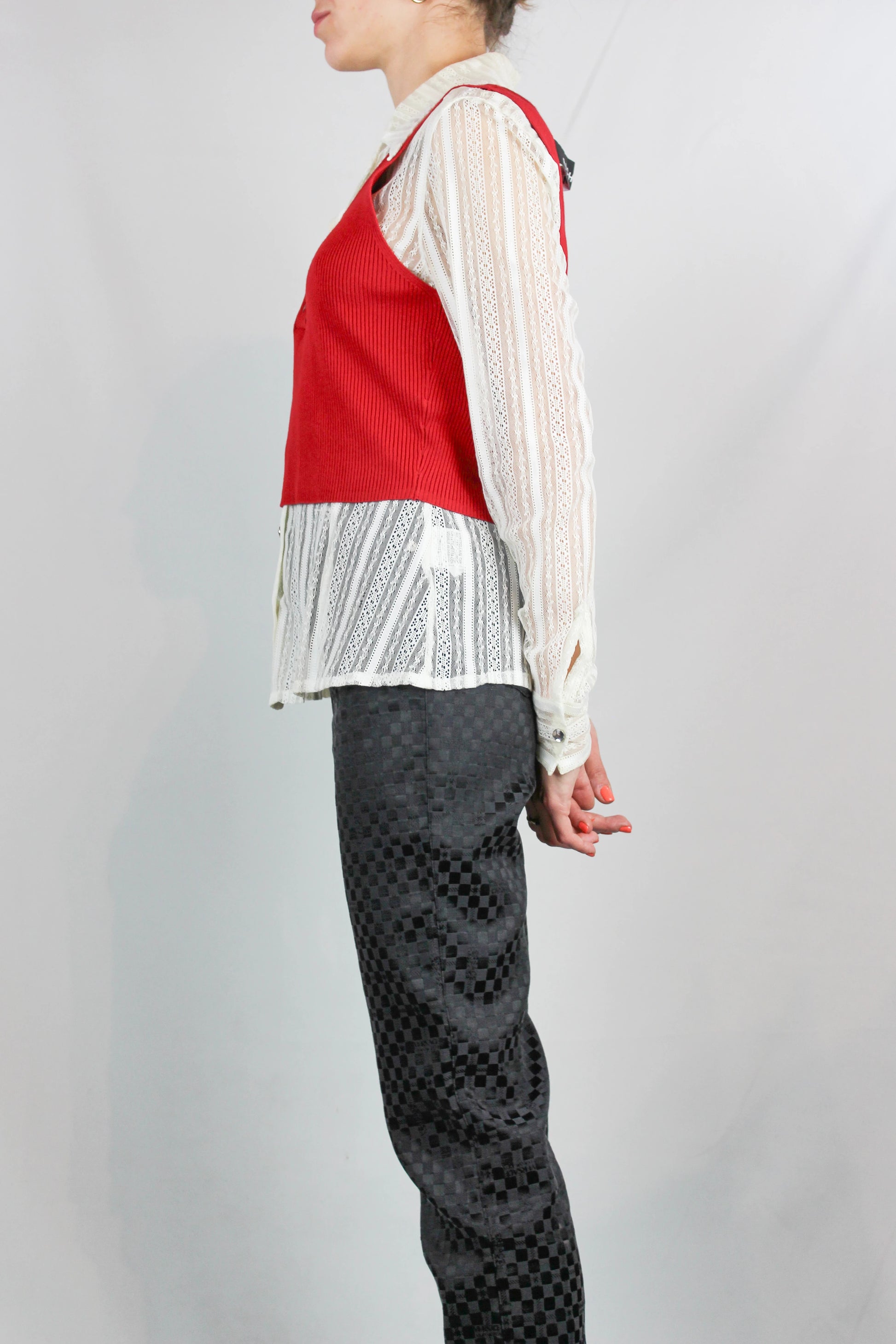Red Ribbed Sleeveless V-Neck Top