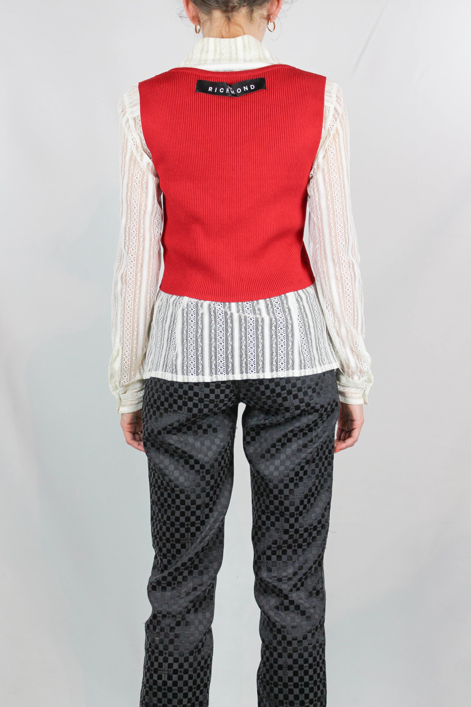 Red Ribbed Sleeveless V-Neck Top