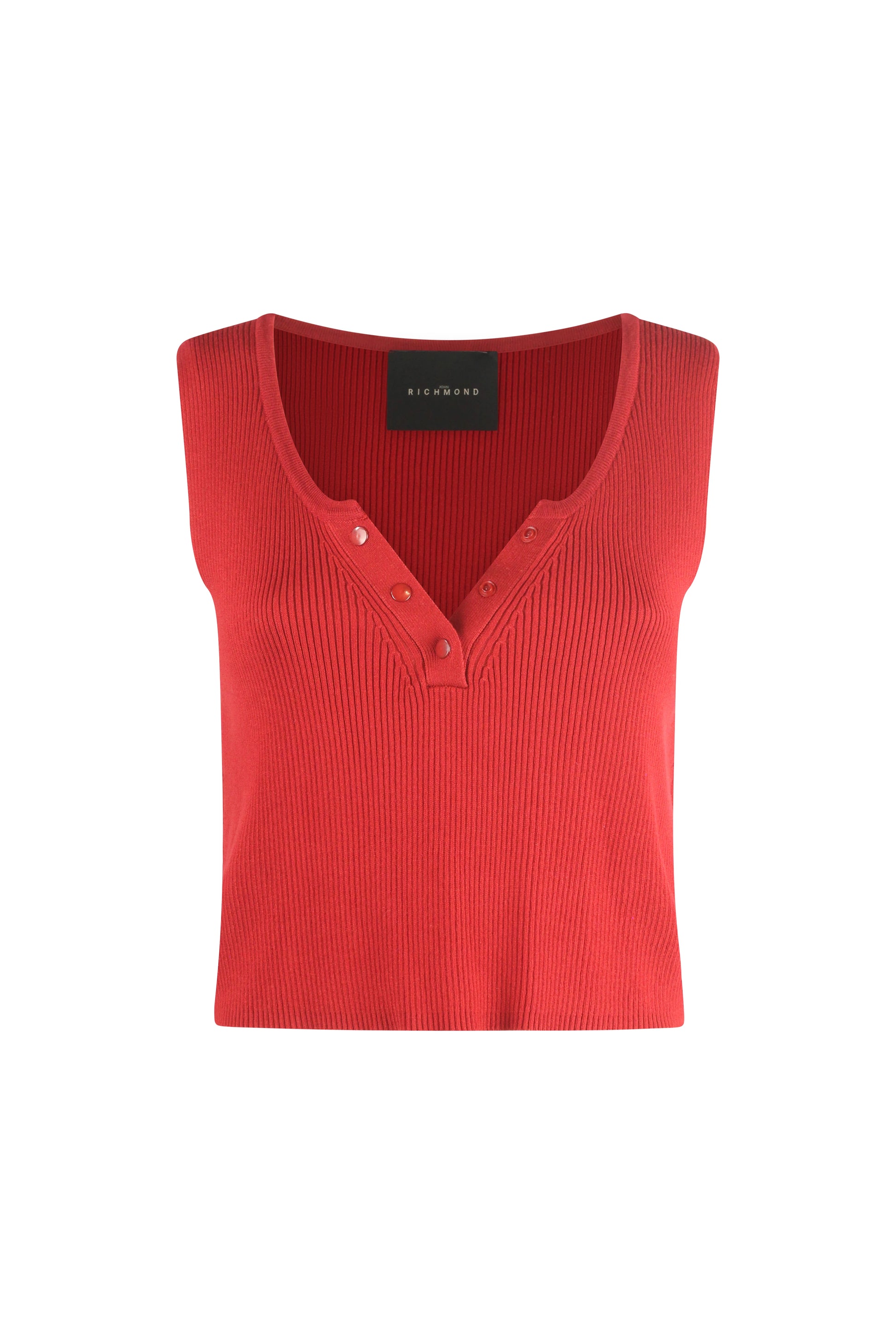 Red Ribbed Sleeveless V-Neck Top