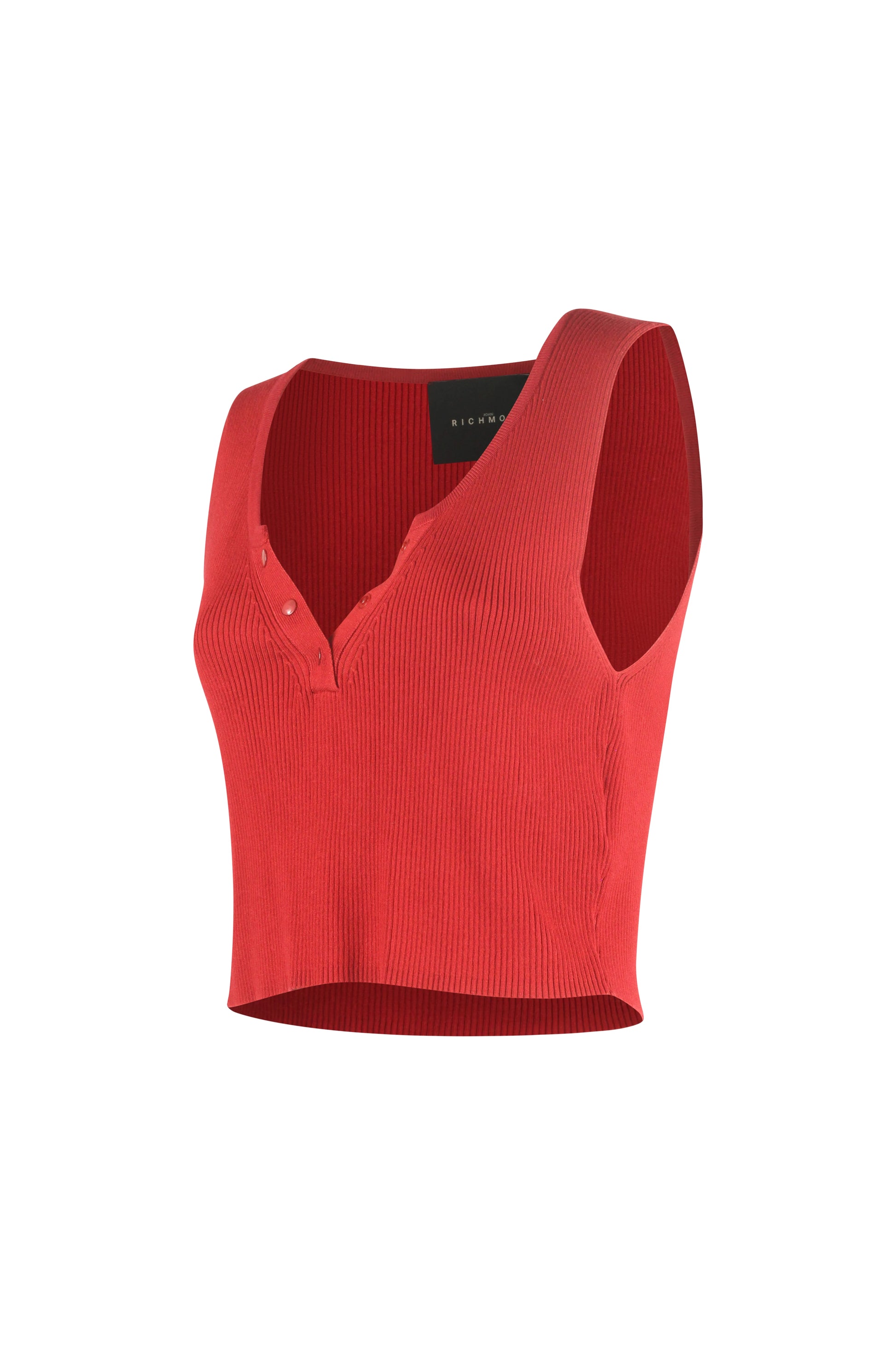Red Ribbed Sleeveless V-Neck Top