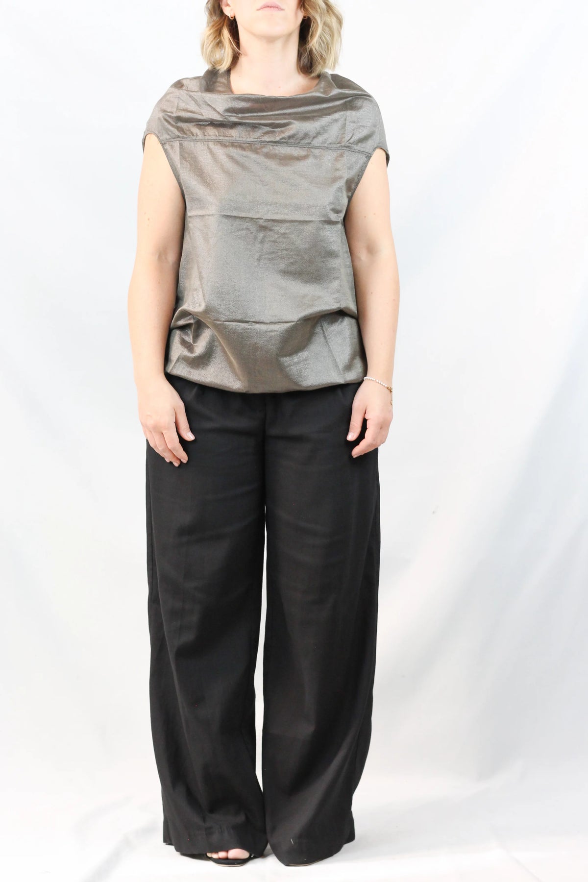 Coulisse Bottom Silk Metallic Draped Top