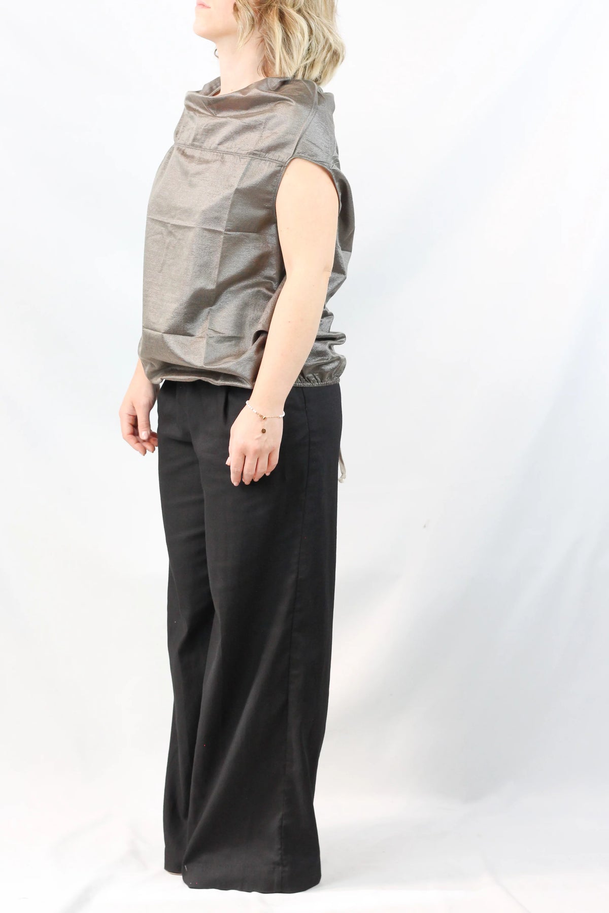 Coulisse Bottom Silk Metallic Draped Top