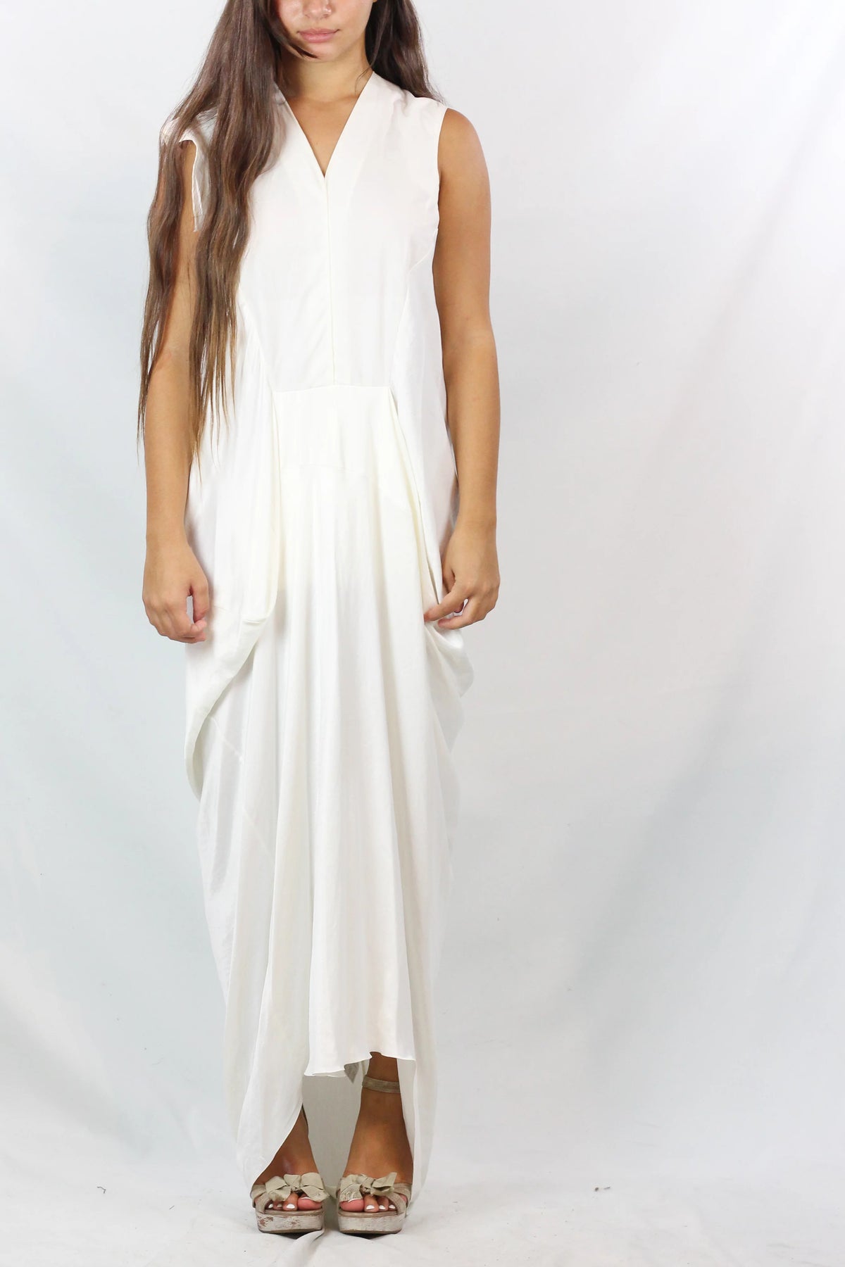 Silk Draped Maxi Dress in White SS2010