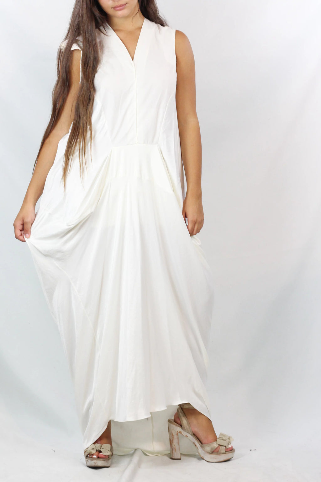 Silk Draped Maxi Dress in White SS2010