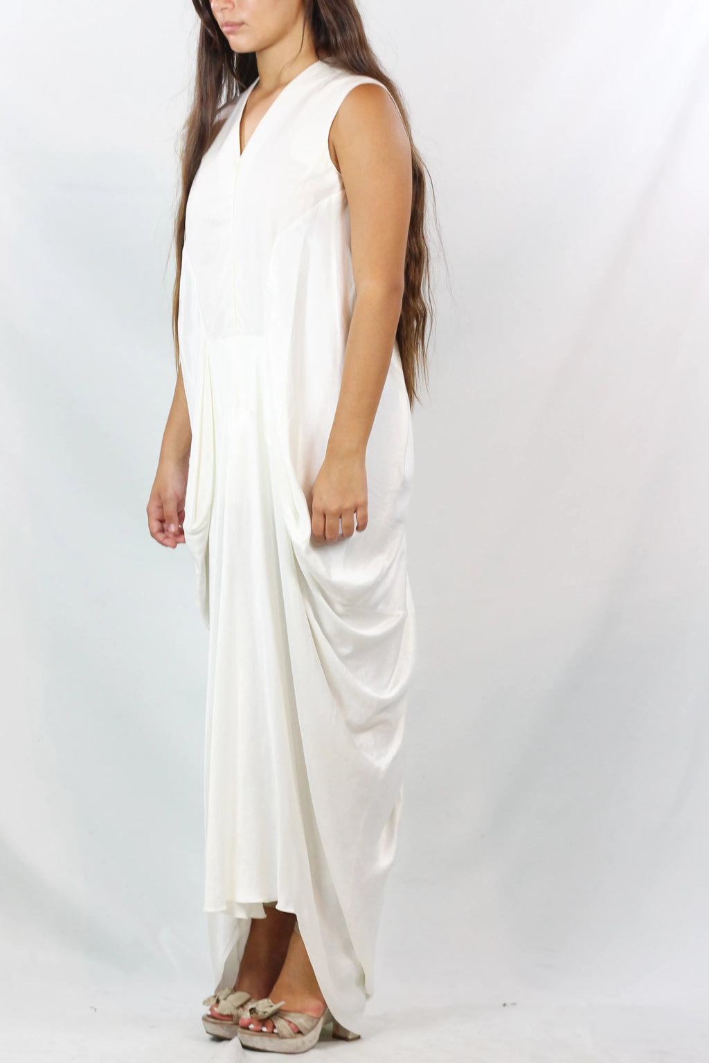 Silk Draped Maxi Dress in White SS2010