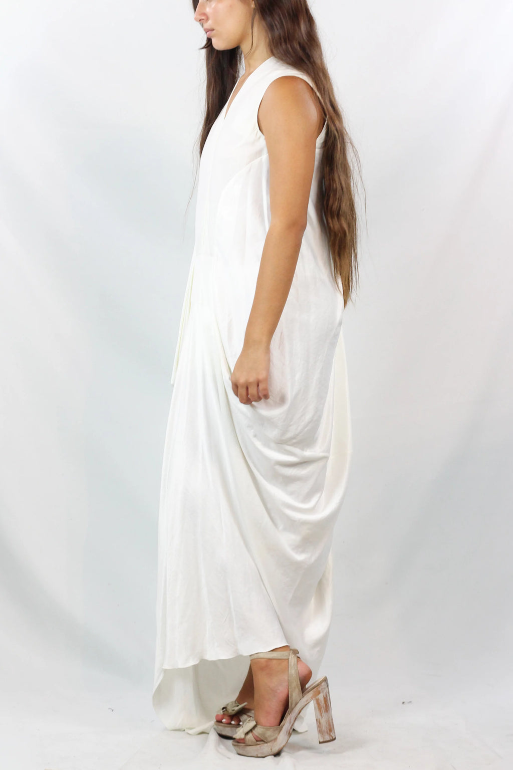 Silk Draped Maxi Dress in White SS2010
