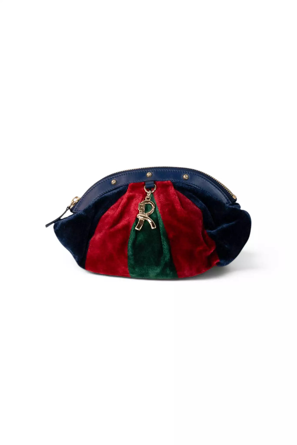 Velvet Striped Clutch Bag Navy Red