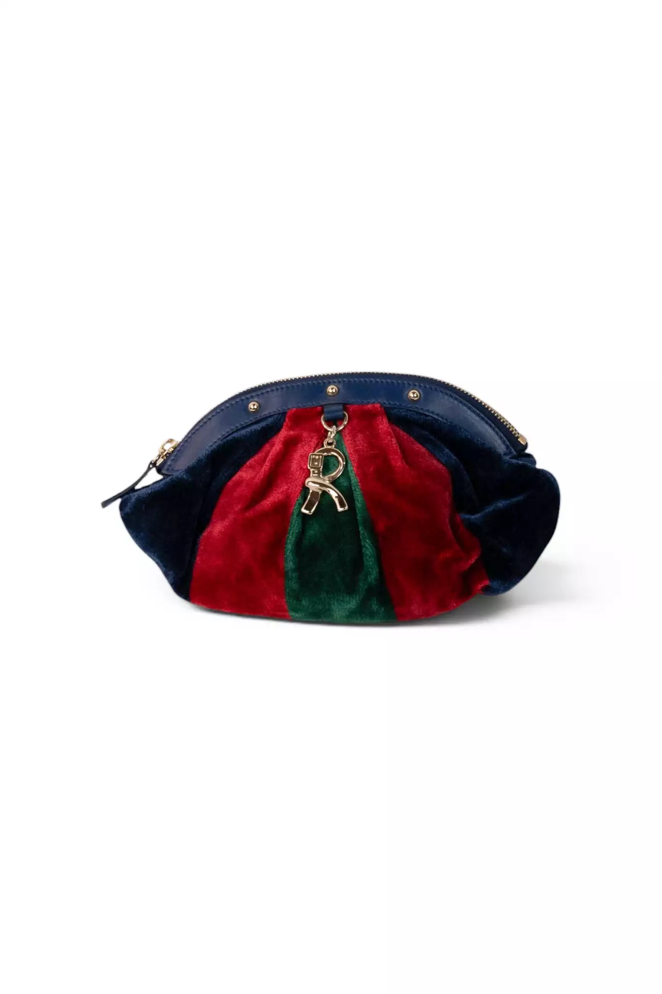 Velvet Striped Clutch Bag Navy Red