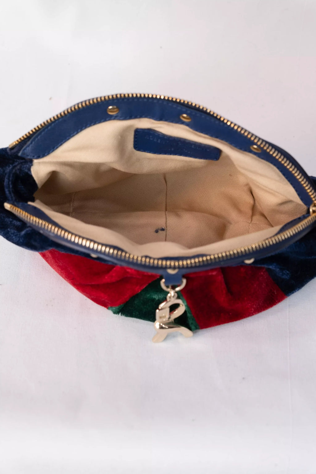 Velvet Striped Clutch Bag Navy Red