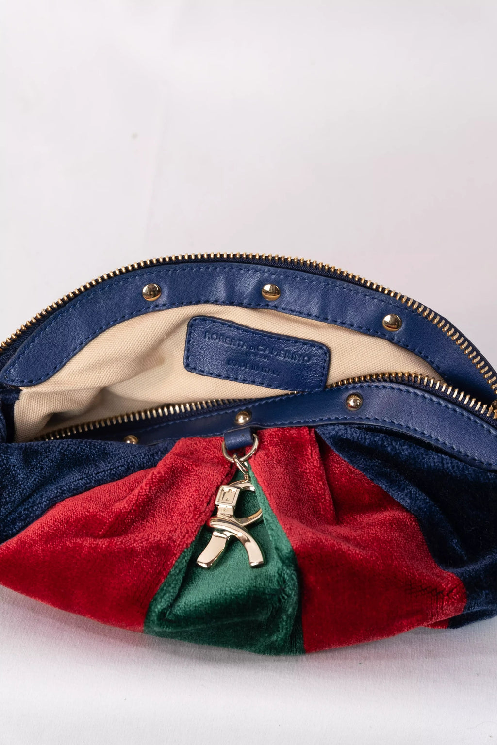 Velvet Striped Clutch Bag Navy Red