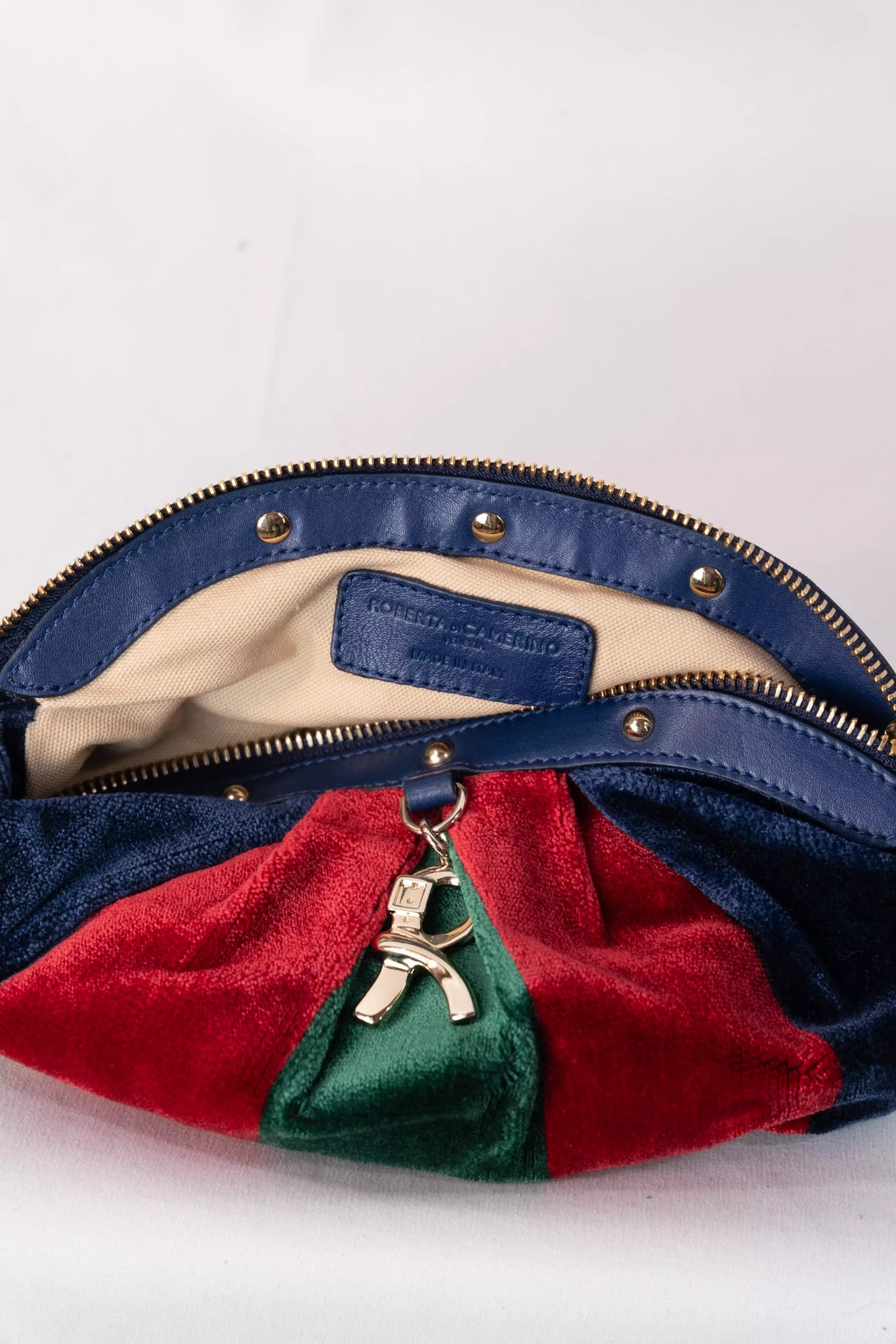 Velvet Striped Clutch Bag Navy Red