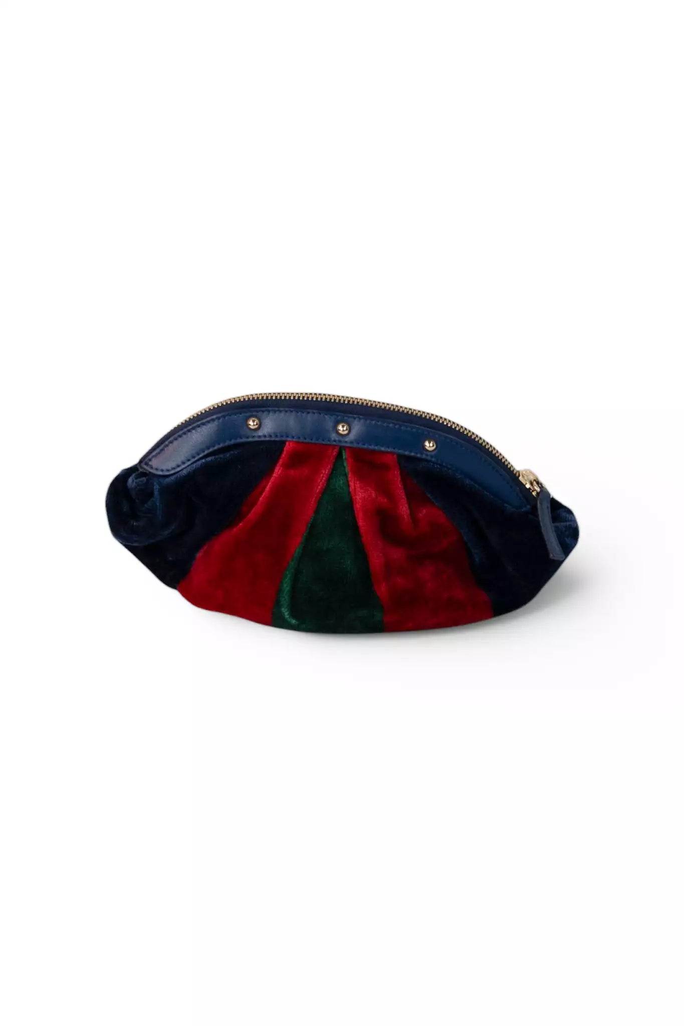 Velvet Striped Clutch Bag Navy Red