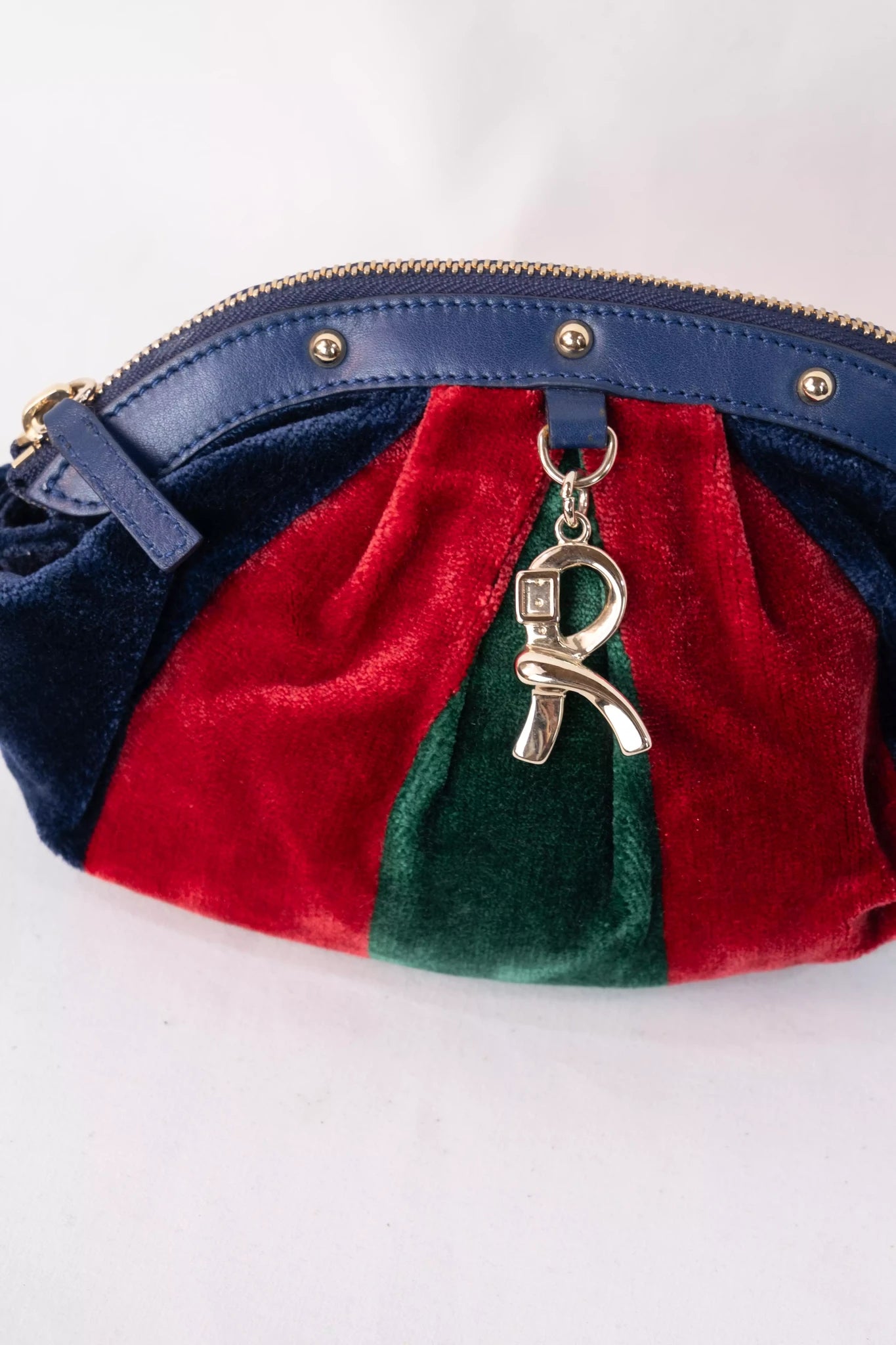 Velvet Striped Clutch Bag Navy Red