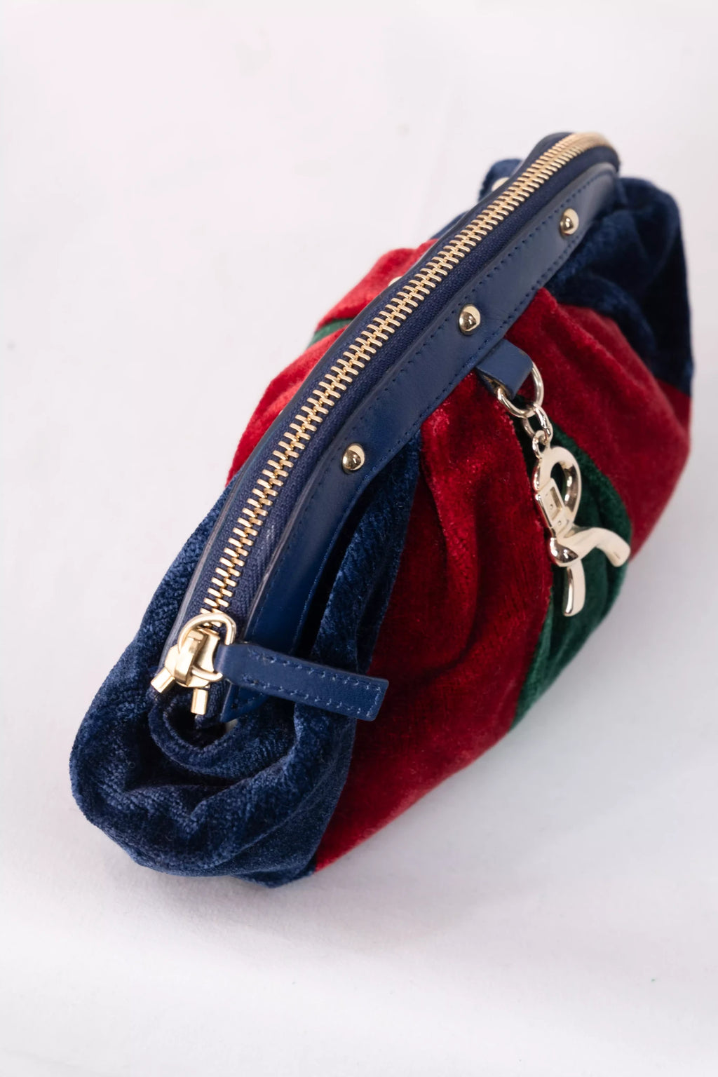 Velvet Striped Clutch Bag Navy Red