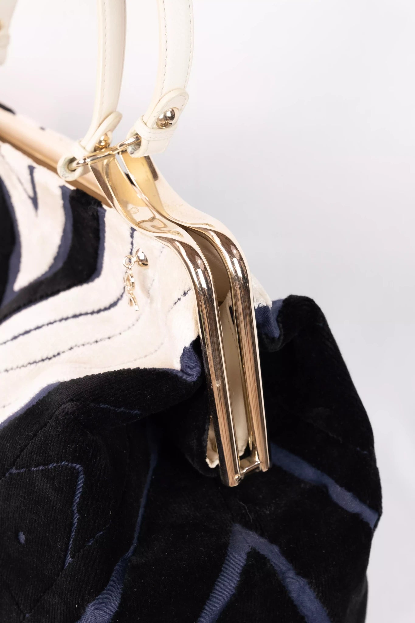 Velvet Chevron Frame Bag in Navy & Ivory
