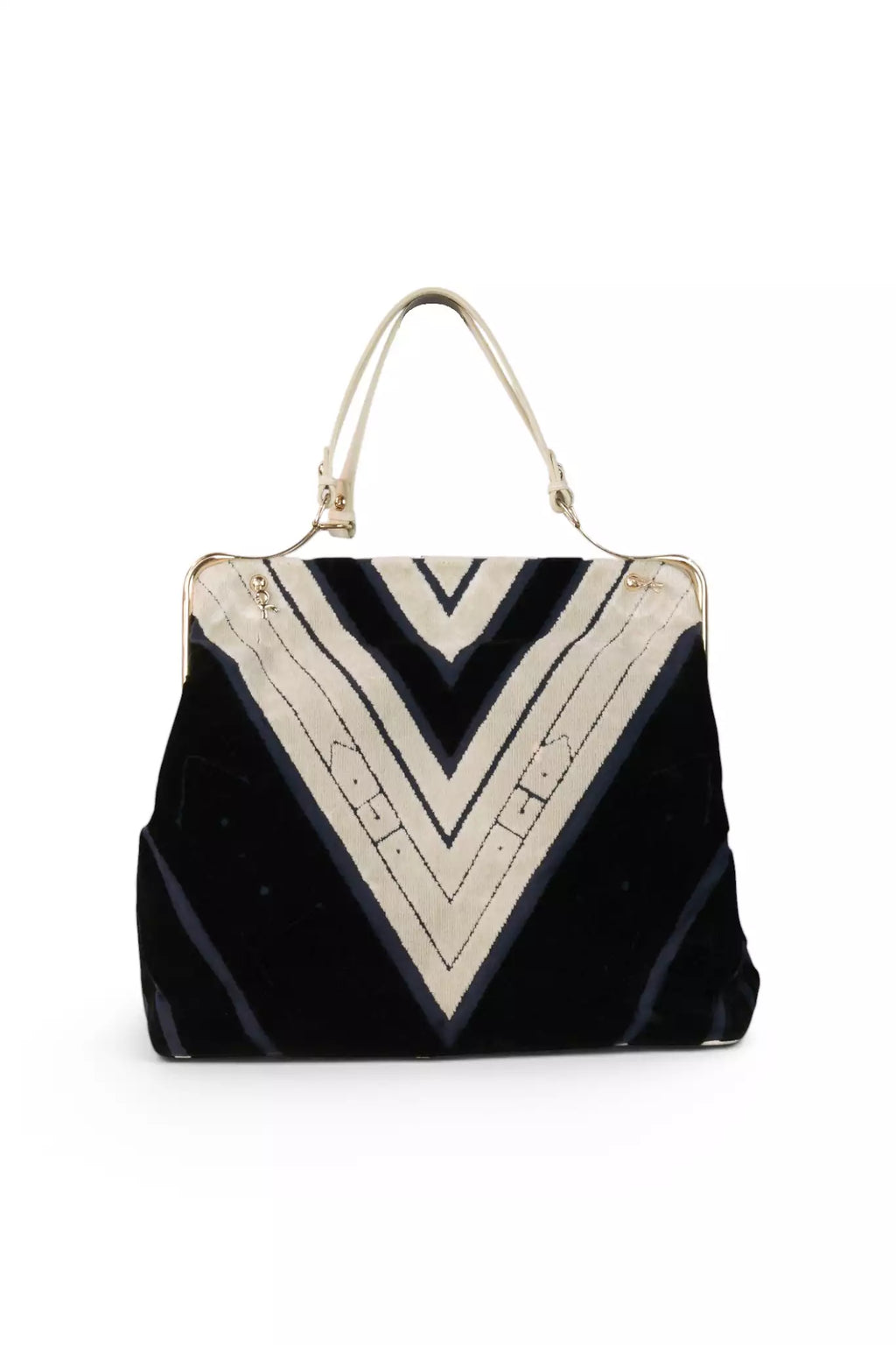 Velvet Chevron Frame Bag in Navy & Ivory