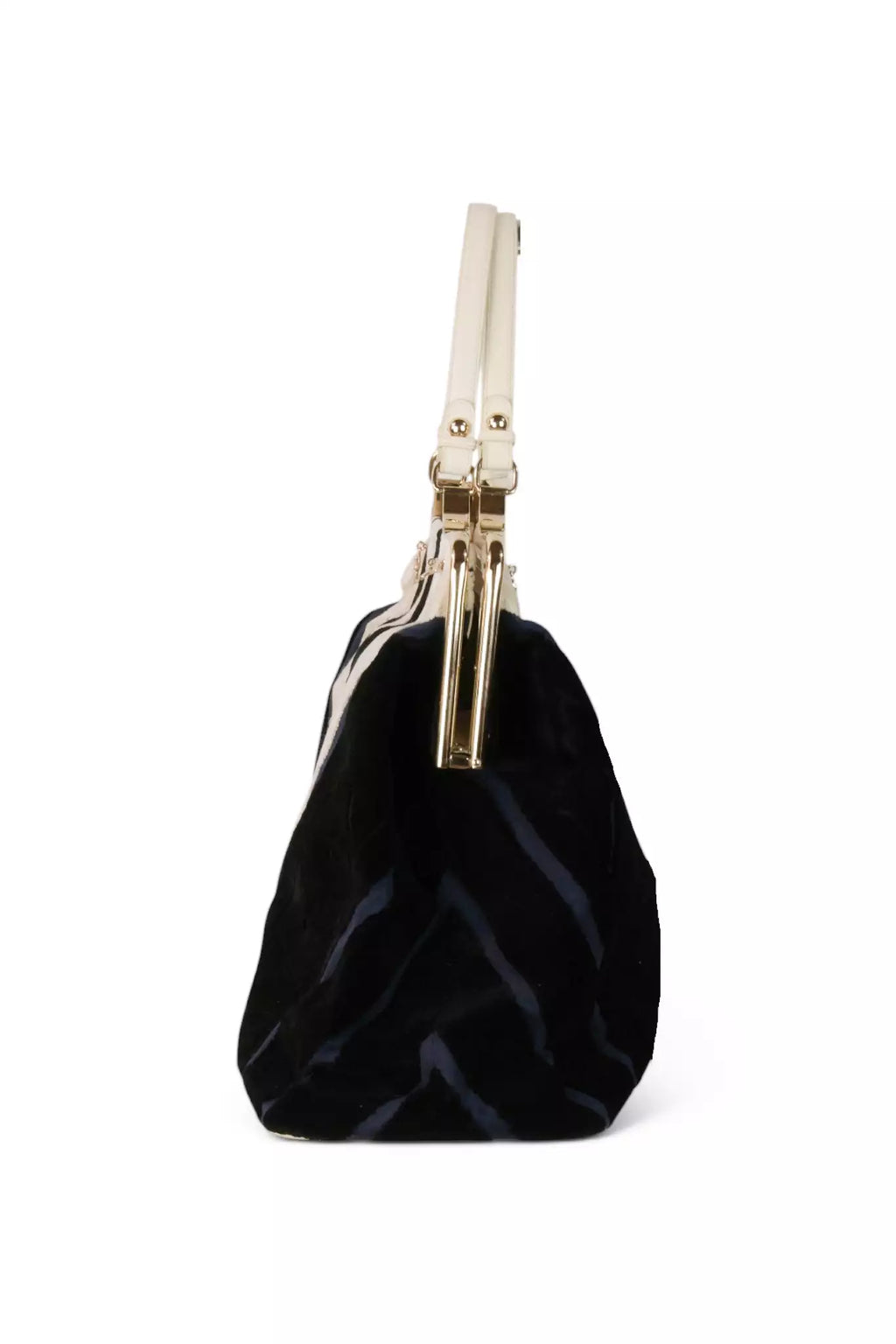 Velvet Chevron Frame Bag in Navy & Ivory
