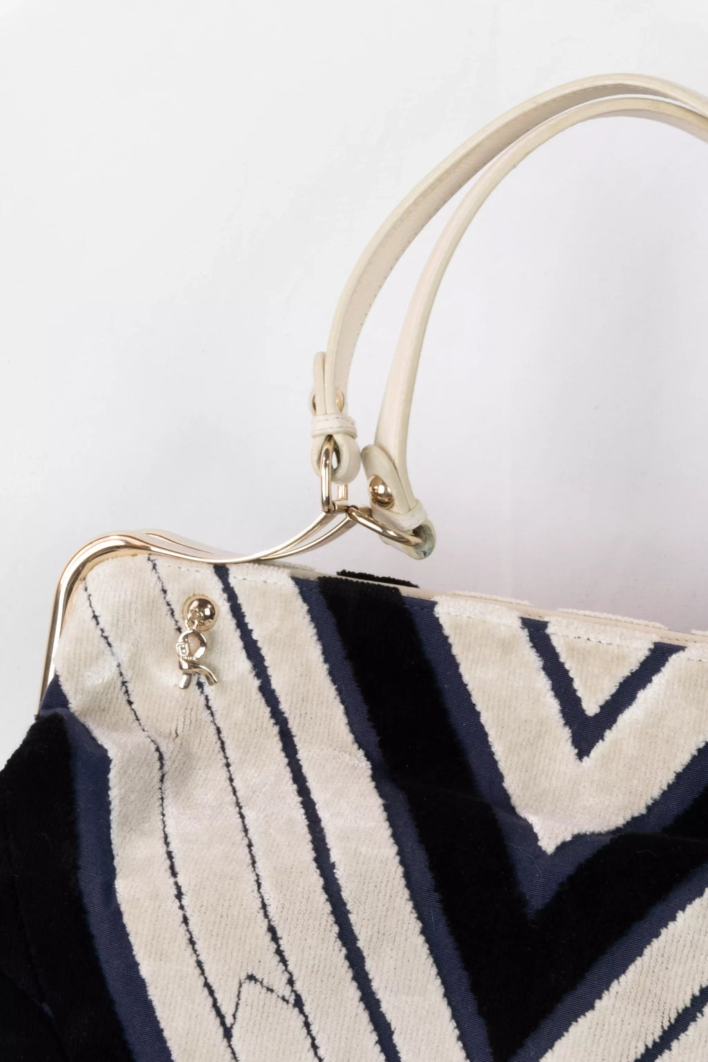 Velvet Chevron Frame Bag in Navy & Ivory