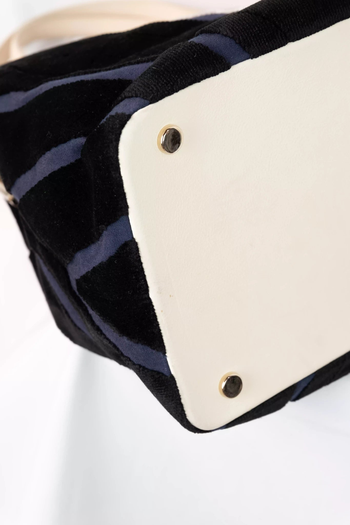 Velvet Chevron Frame Bag in Navy & Ivory