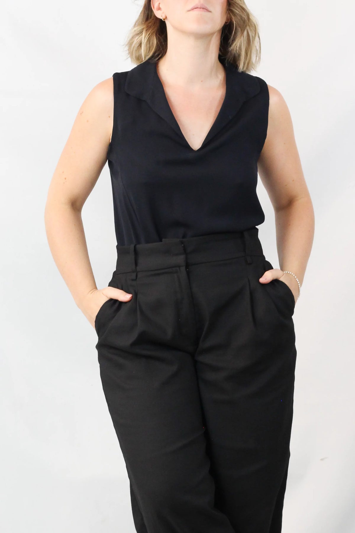 Silk Collared Sleeveless Top