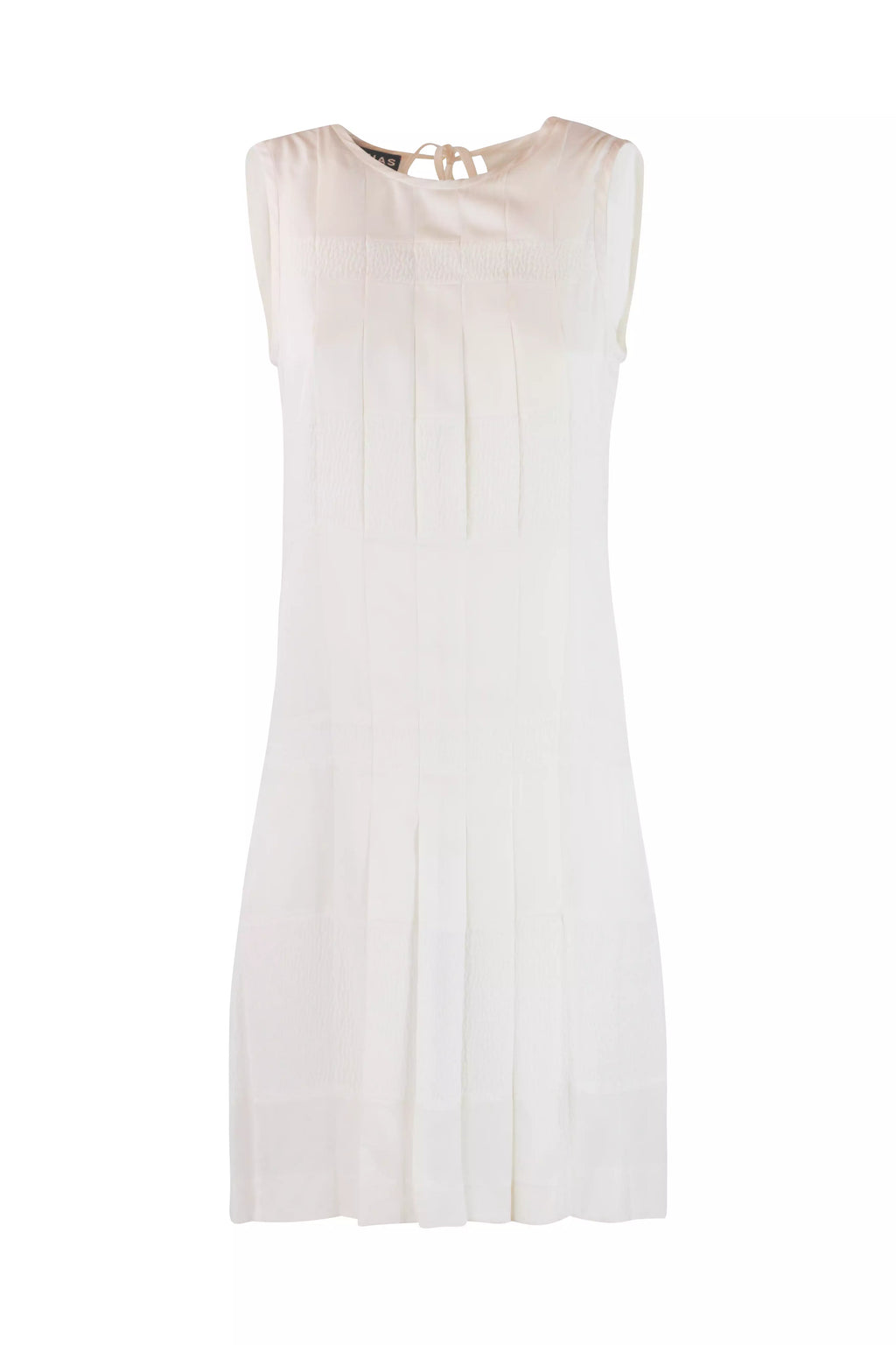 Pleated Silk Shift Dress in Ivory White