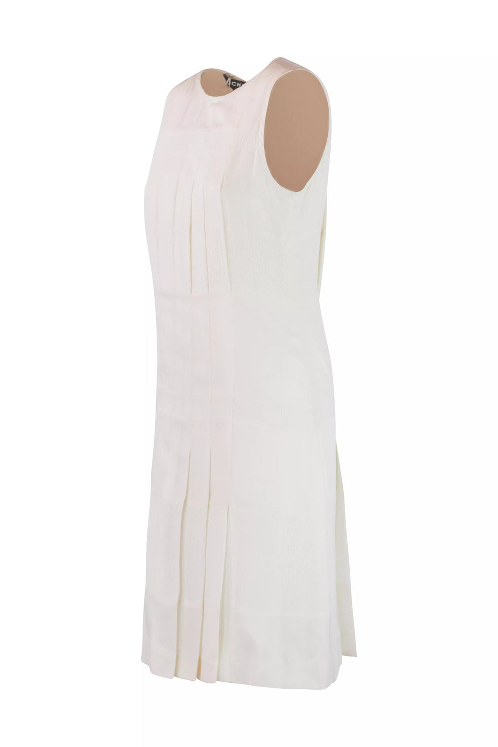 Pleated Silk Shift Dress in Ivory White